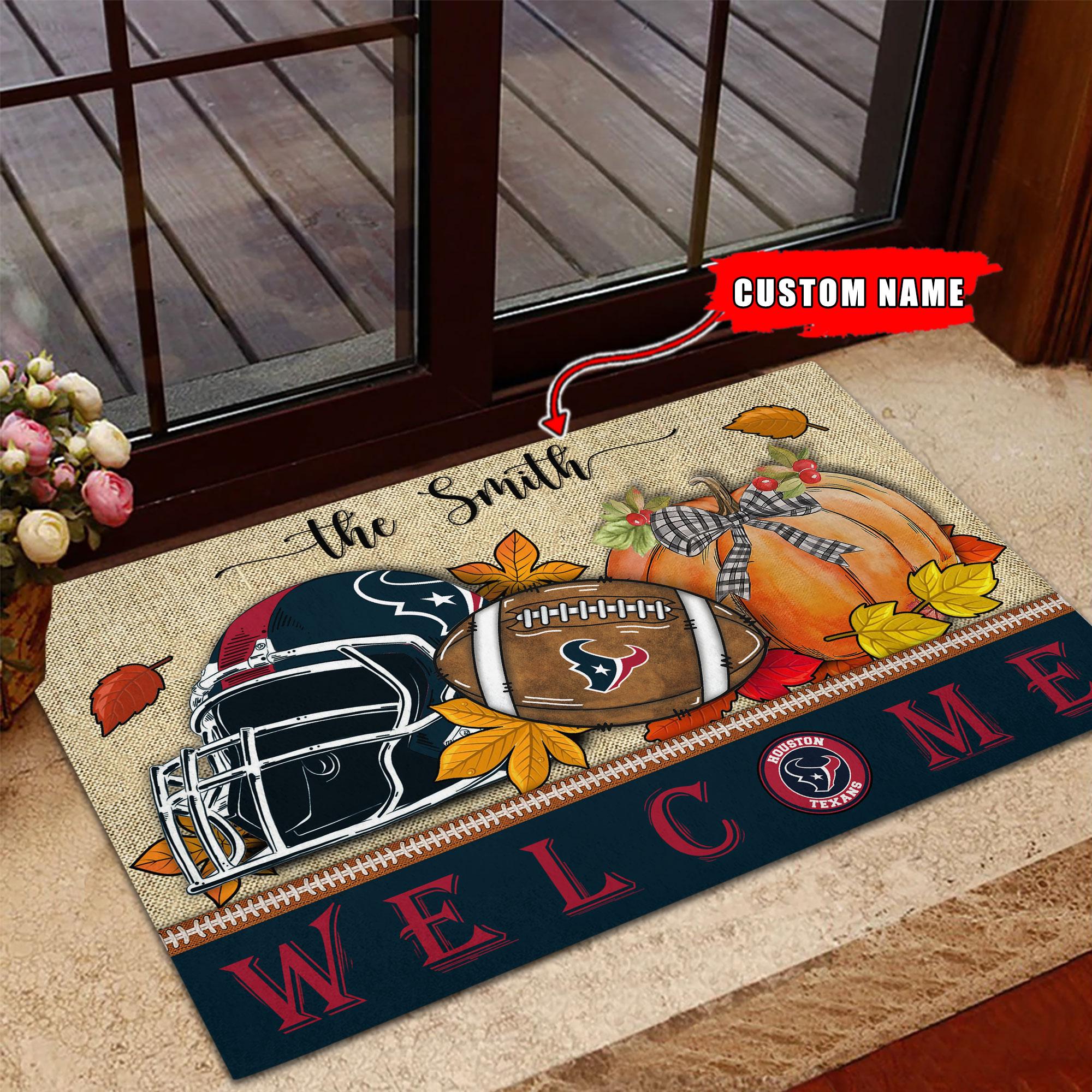 Houston Texans Welcome Fall Football Doormat - Famjoys Houston Texans Welcome Fall Football Doormat - Famjoys
