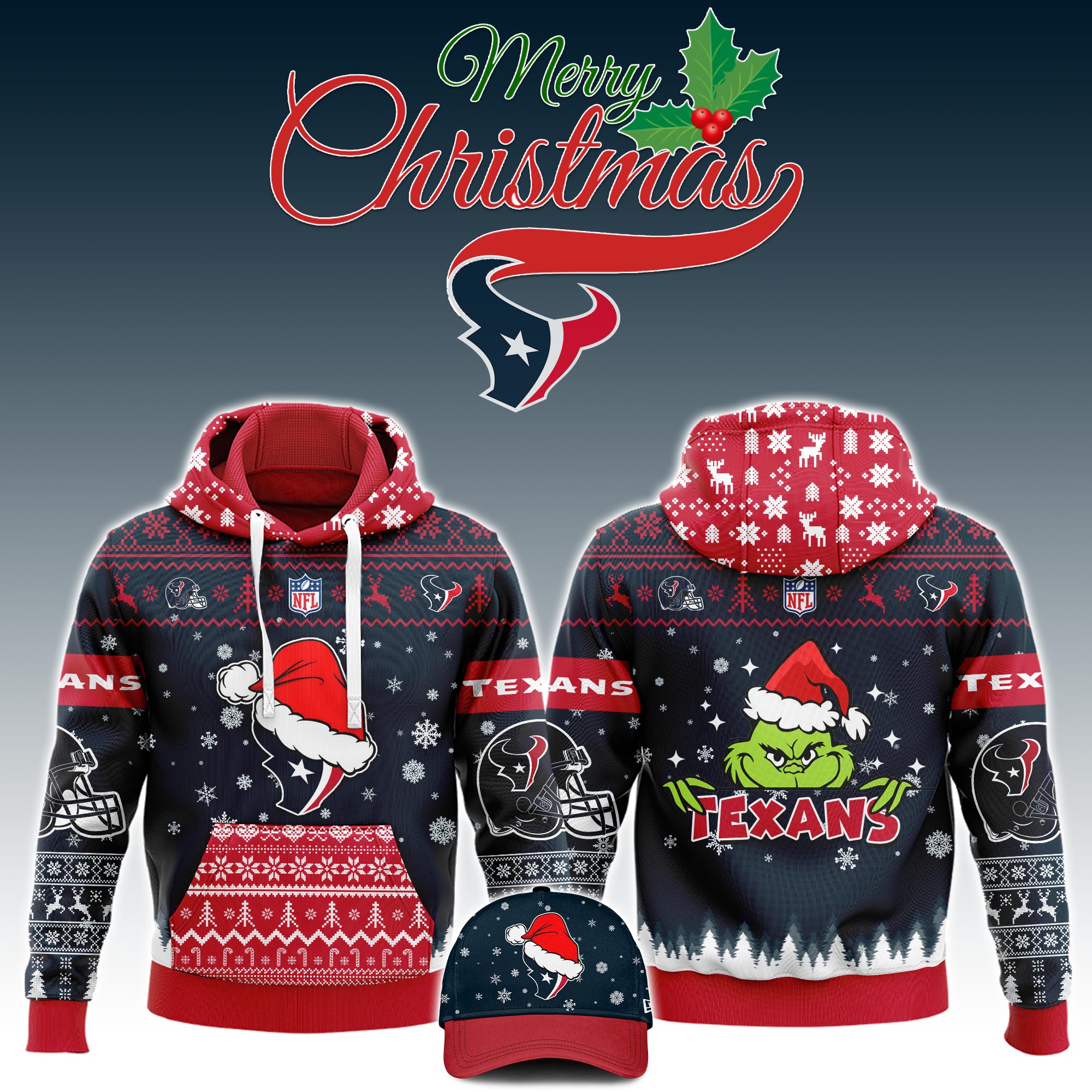 Houston Texans x Christmas Hoodie - Famjoys Houston Texans x Christmas Hoodie - Famjoys