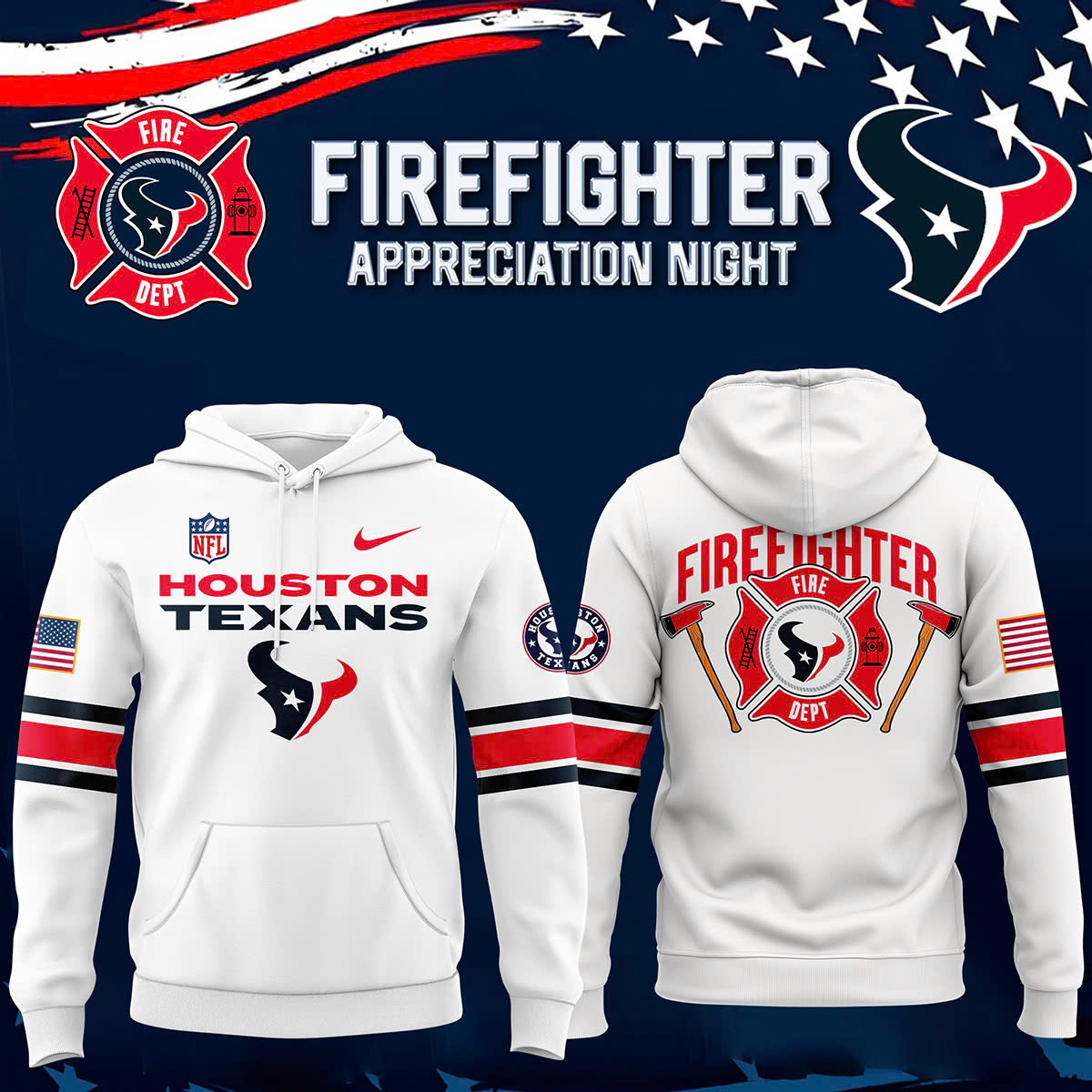 Houston Texans x Firefighter Appreciation Night Premium Hoodie - Famjoys Houston Texans x Firefighter Appreciation Night Premium Hoodie - Famjoys