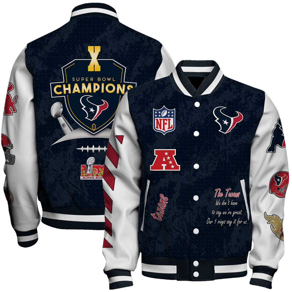 Houston Texans X Super Bowl LIX Champions Winning Spirit Varsity Jacket - Famjoys Houston Texans X Super Bowl LIX Champions Winning Spirit Varsity Jacket - Famjoys
