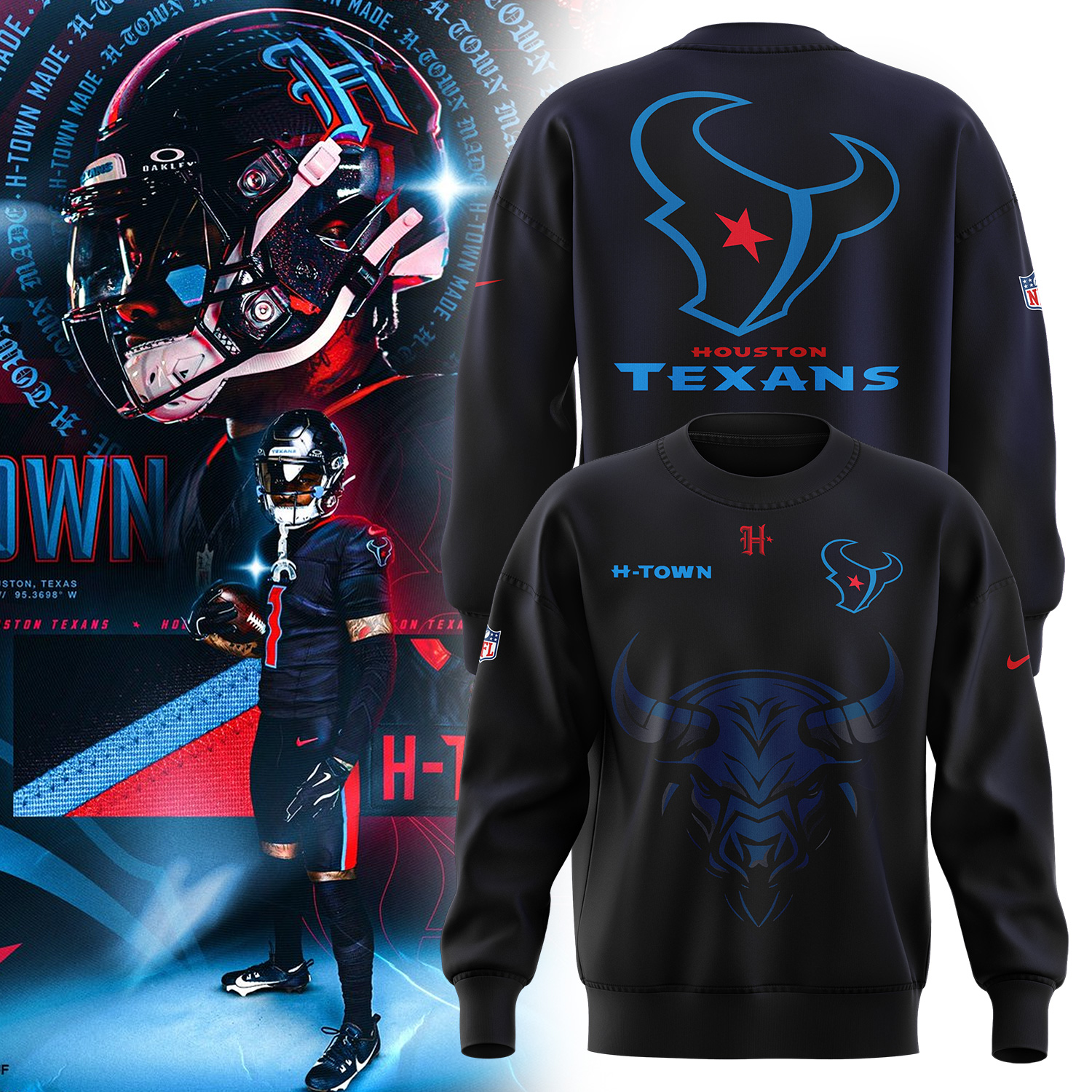 HTown Blue Houston Texans Alternate Game Sweatershirt - Famjoys HTown Blue Houston Texans Alternate Game Sweatershirt - Famjoys