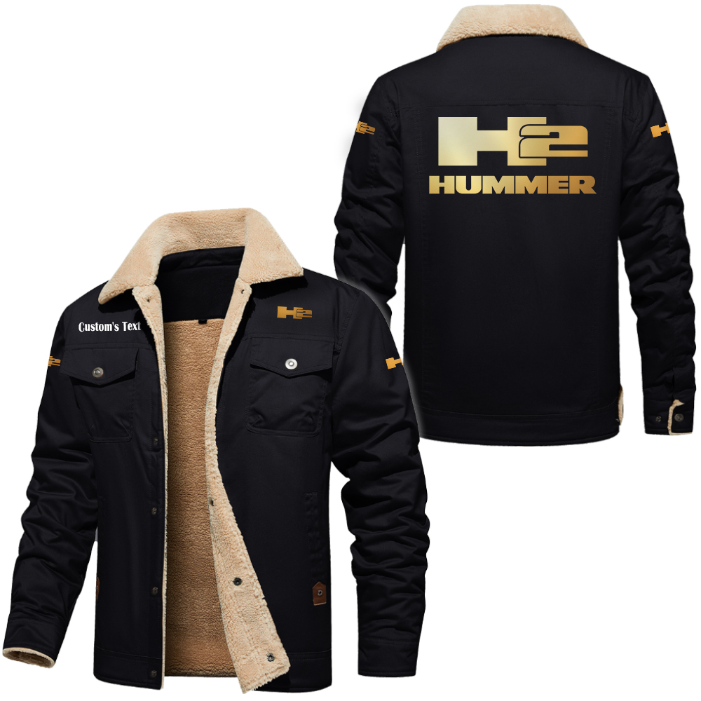 Hummer H2 Golden Logo Cargo Fleece Lined Cotton Jacket Multicolor, vintage style, customize name 