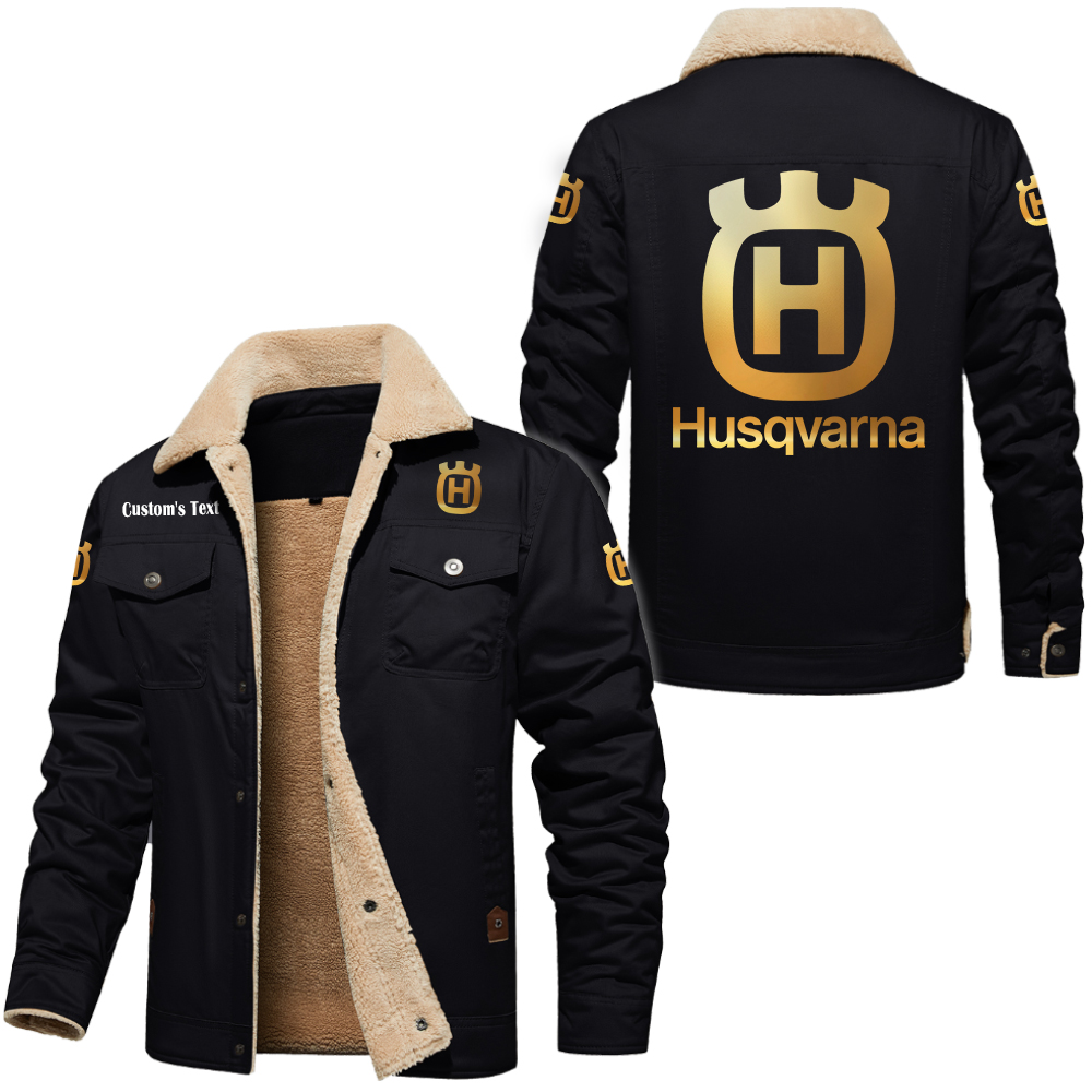 Husqvarna Golden Logo Cargo Fleece Lined Cotton Jacket Multicolor, vintage style, customize name 