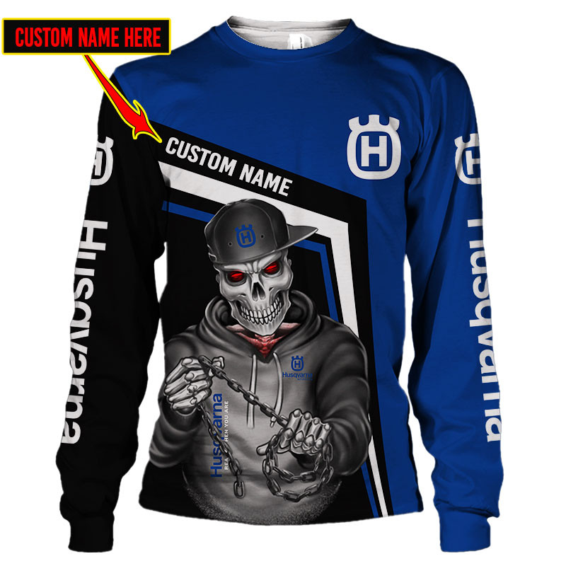 Husqvarna Skull Tshirt, sweatshirt, Polo, Hawaiian, Hoodie 3D Apparel Full Printing Custom Name - Famjoys Husqvarna Skull Tshirt, sweatshirt, Polo, Hawaiian, Hoodie 3D Apparel Full Printing Custom Name - Famjoys