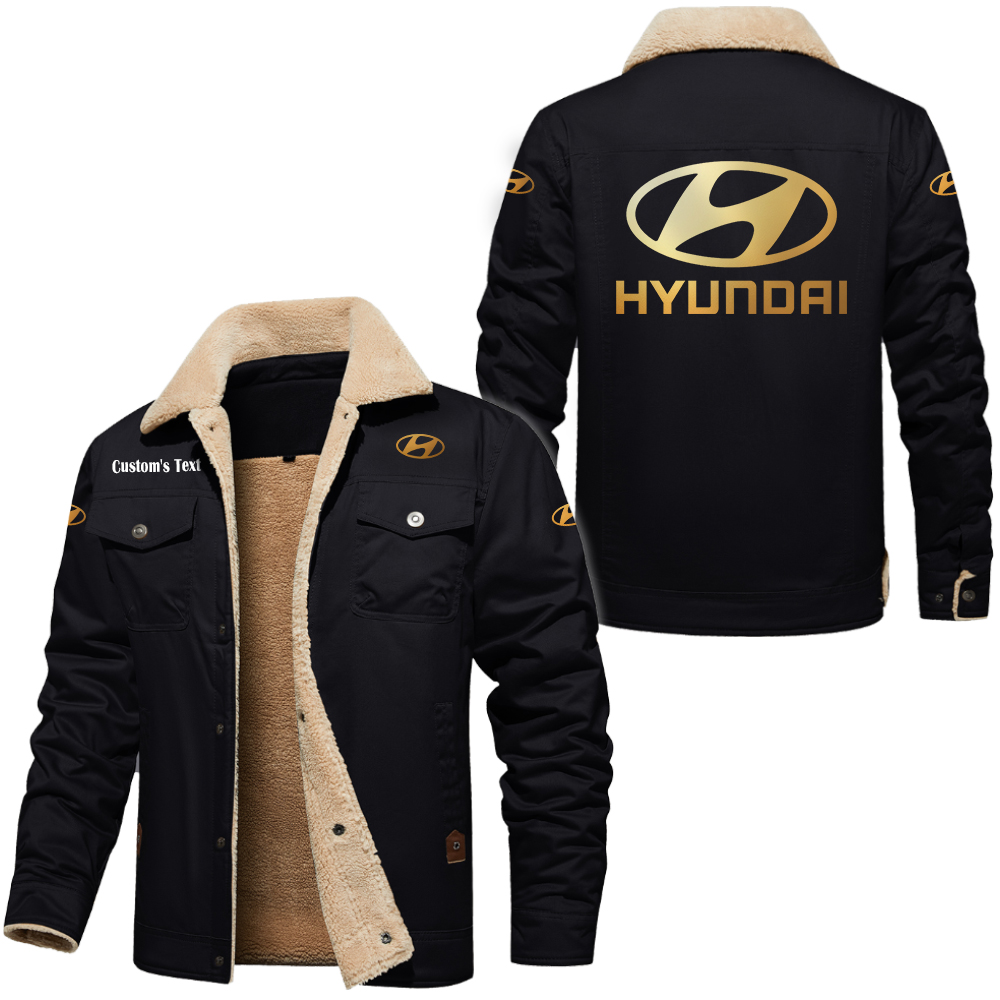 Hyundai Golden Logo Cargo Fleece Lined Cotton Jacket Multicolor, vintage style, customize name 