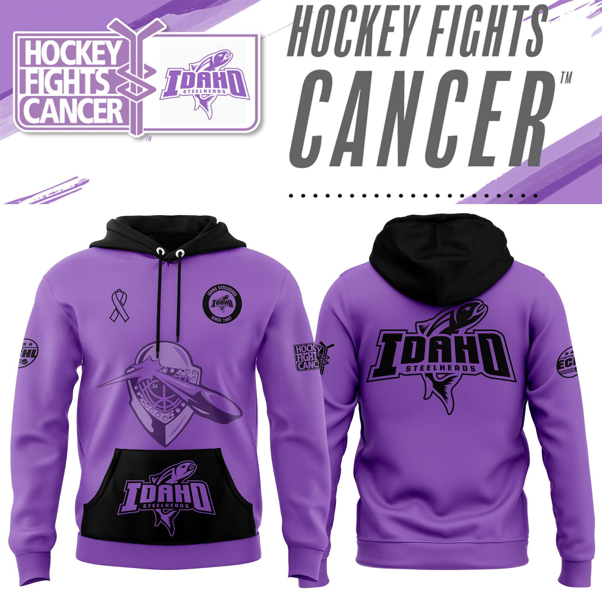 Idaho Steelheads x Hockey Fights Cancer Pullover Hoodie - Famjoys Idaho Steelheads x Hockey Fights Cancer Pullover Hoodie - Famjoys