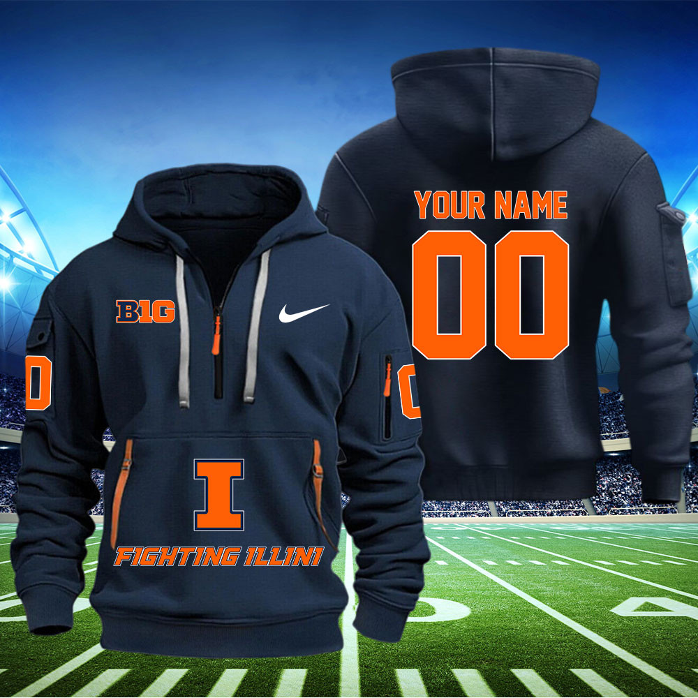 Illinois Fighting Illini Football Quarter Zip Hoodie - Famjoys Illinois Fighting Illini Football Quarter Zip Hoodie - Famjoys