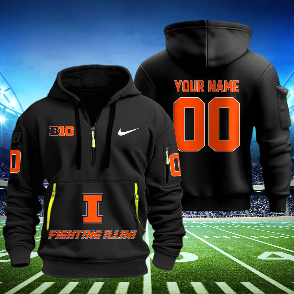 Illinois Fighting Illini Football Quarter Zip Hoodie - Famjoys Illinois Fighting Illini Football Quarter Zip Hoodie - Famjoys