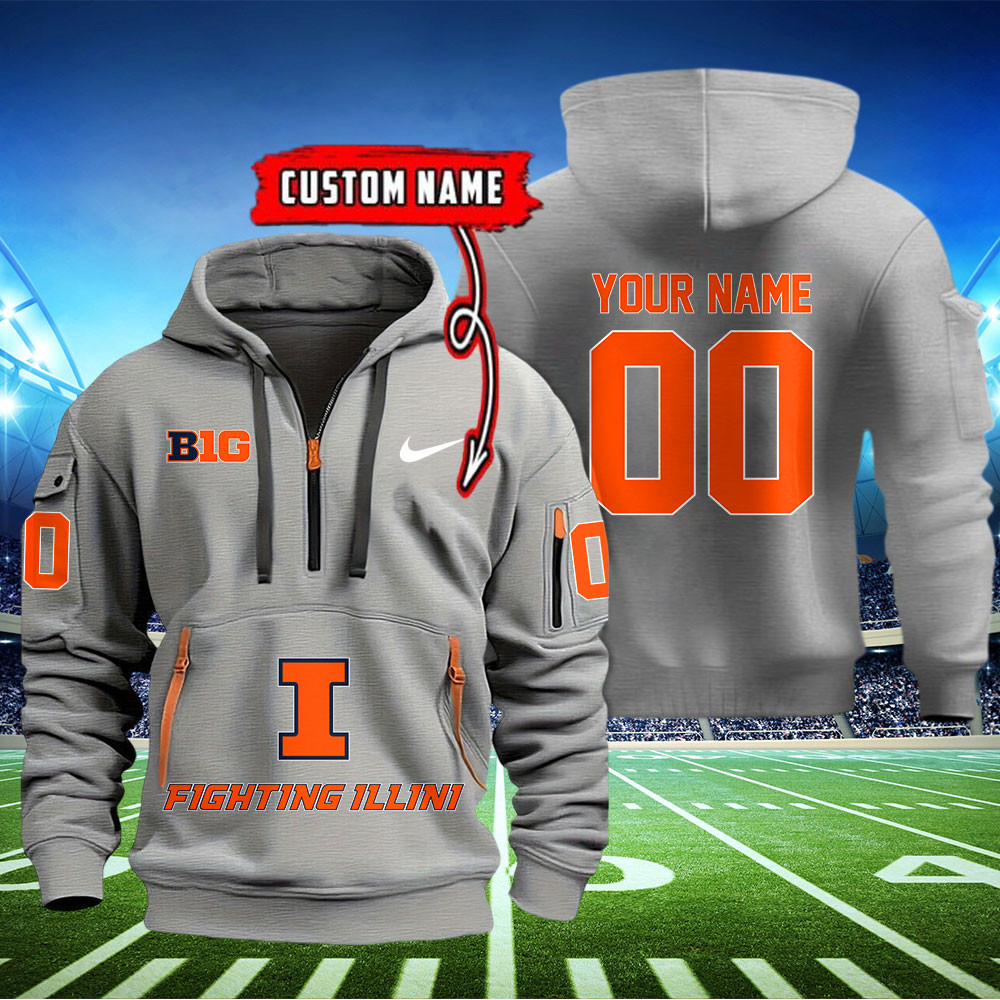 Illinois Fighting Illini Football Quarter Zip Hoodie - Famjoys Illinois Fighting Illini Football Quarter Zip Hoodie - Famjoys
