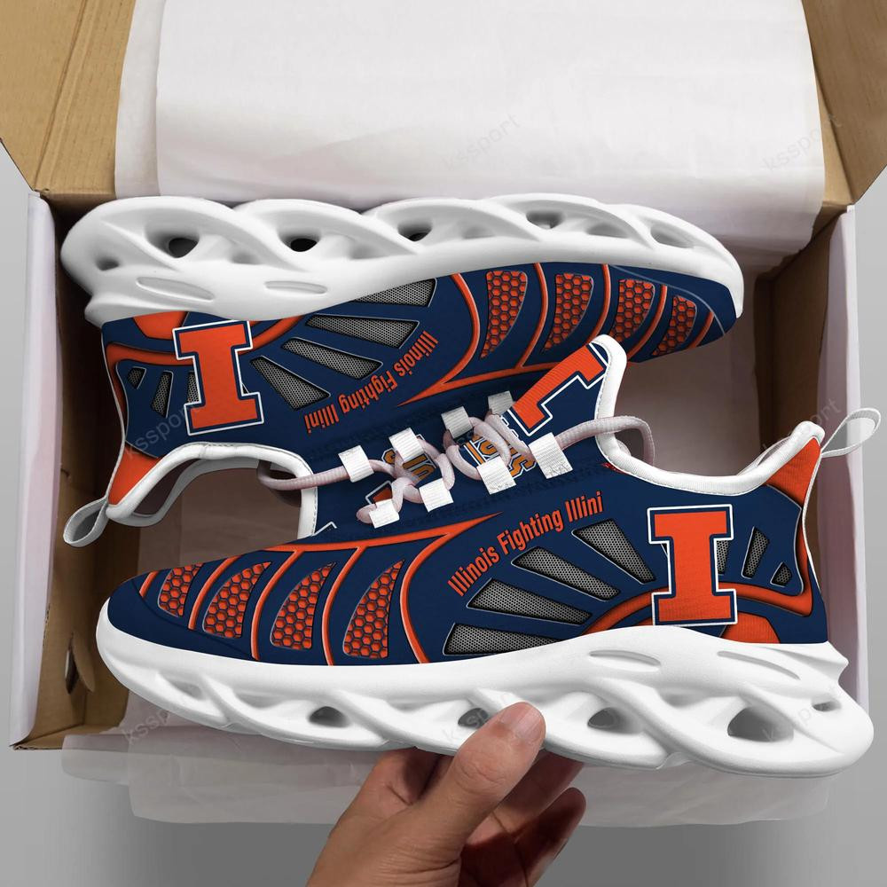 Illinois Fighting Illini Max Soul Clunky, Black And White Running Shoes - Famjoys Illinois Fighting Illini Max Soul Clunky, Black And White Running Shoes - Famjoys