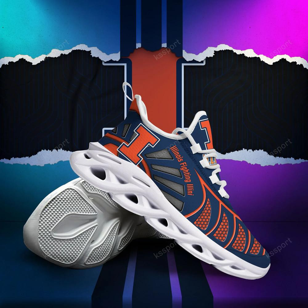 Illinois Fighting Illini Max Soul Clunky, Black And White Running Shoes - Famjoys Illinois Fighting Illini Max Soul Clunky, Black And White Running Shoes - Famjoys