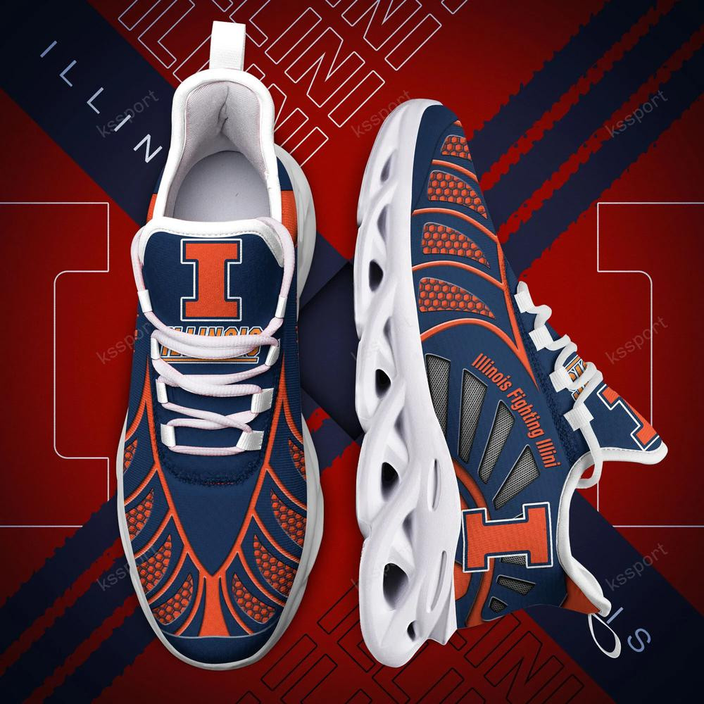 Illinois Fighting Illini Max Soul Clunky, Black And White Running Shoes - Famjoys Illinois Fighting Illini Max Soul Clunky, Black And White Running Shoes - Famjoys