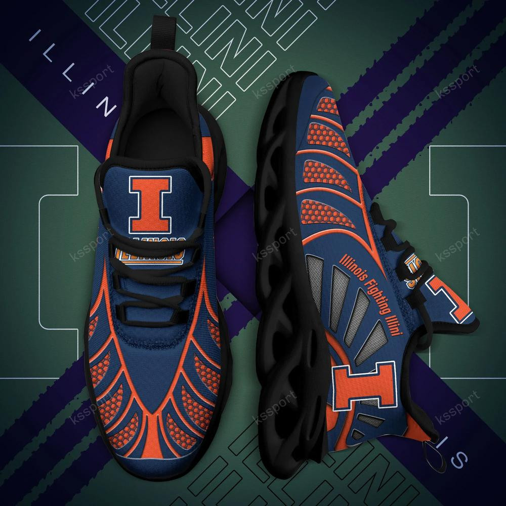 Illinois Fighting Illini Max Soul Clunky, Black And White Running Shoes - Famjoys Illinois Fighting Illini Max Soul Clunky, Black And White Running Shoes - Famjoys