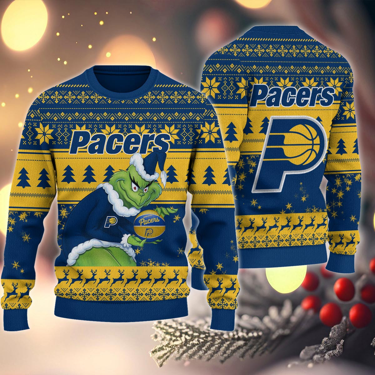 Indiana Pacers Grinch Christmas Ugly Sweater - Famjoys Indiana Pacers Grinch Christmas Ugly Sweater - Famjoys