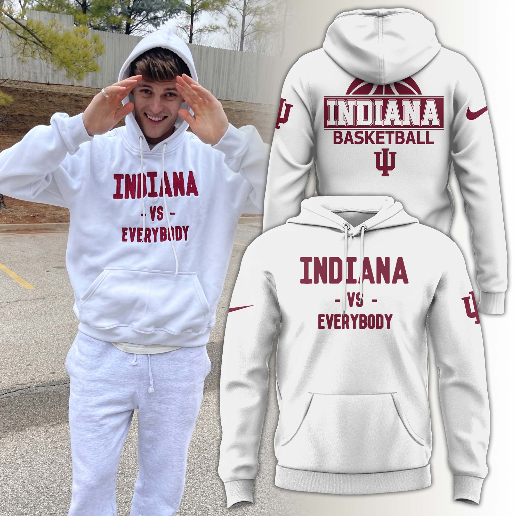INDIANA VS EVERYBODY White Hoodie “away” - Famjoys INDIANA VS EVERYBODY White Hoodie “away” - Famjoys