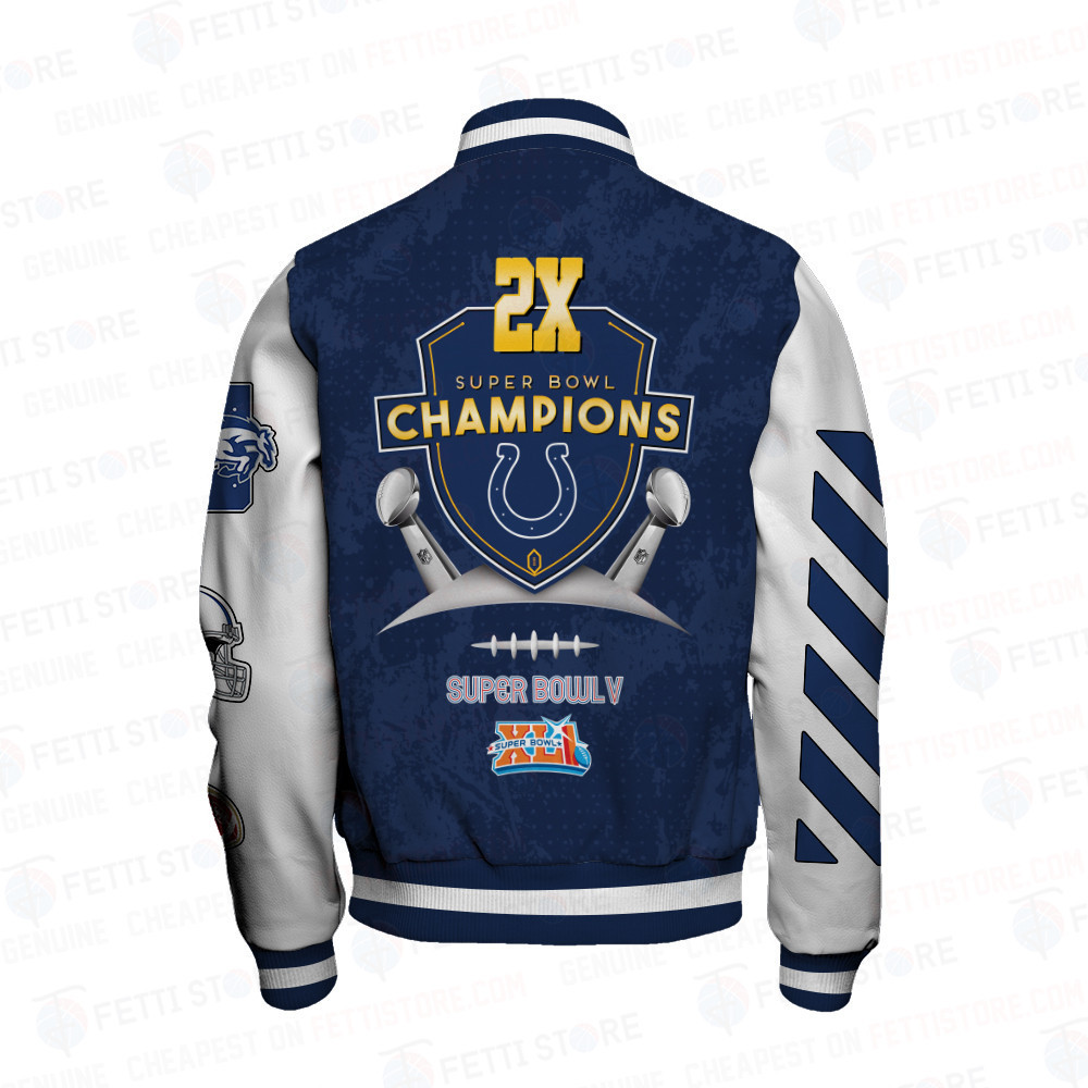 Indianapolis Colts 2X Champions Print Varsity Jacket SFAT V9 - Famjoys Indianapolis Colts 2X Champions Print Varsity Jacket SFAT V9 - Famjoys