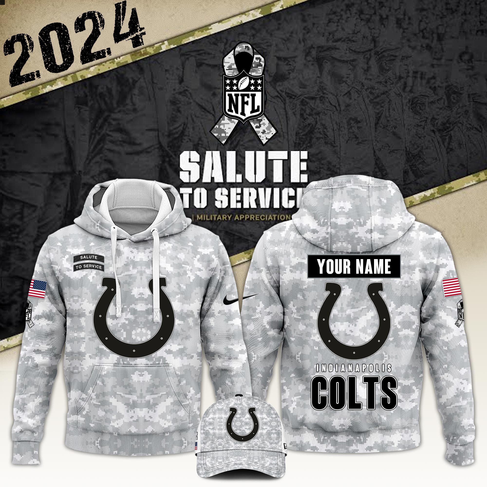 Indianapolis Colts  Arctic Camo Salute to Service Club Hoodie 2024