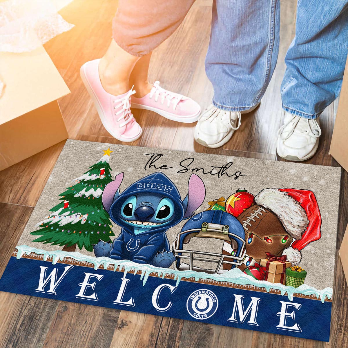 Indianapolis Colts Cute Stitch Christmas Doormat - Famjoys Indianapolis Colts Cute Stitch Christmas Doormat - Famjoys