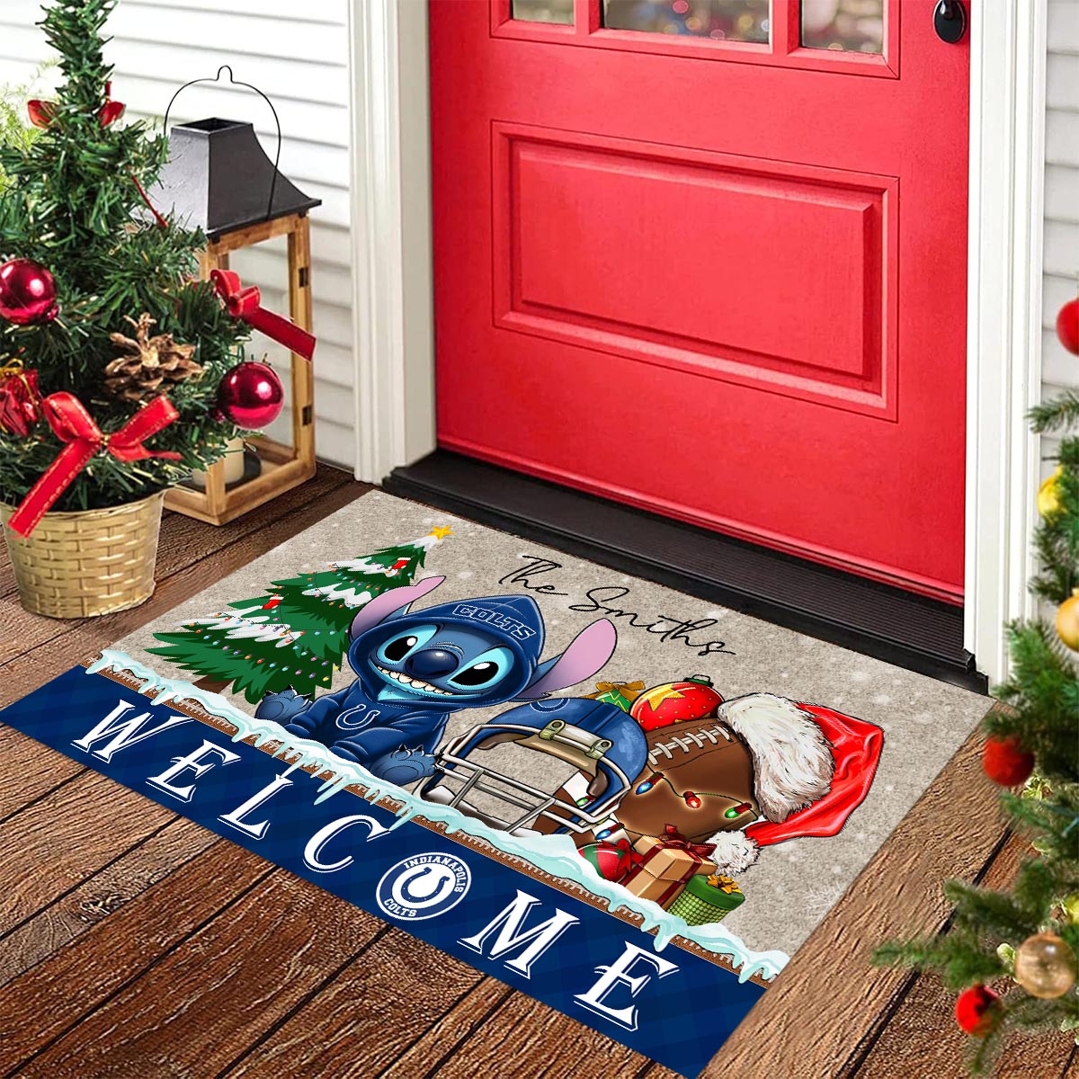 Indianapolis Colts Cute Stitch Christmas Doormat - Famjoys Indianapolis Colts Cute Stitch Christmas Doormat - Famjoys