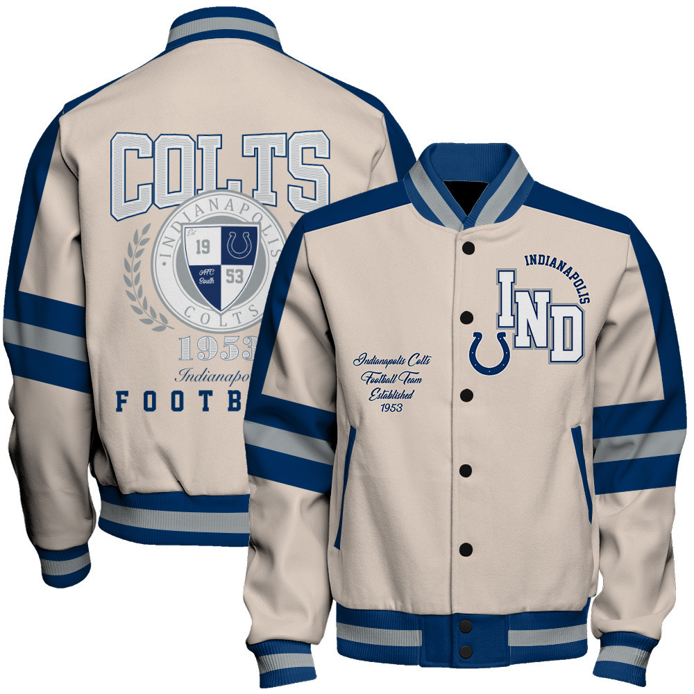 Indianapolis Colts - Feel The Power Unisex Varsity Jacket - Famjoys Indianapolis Colts - Feel The Power Unisex Varsity Jacket - Famjoys