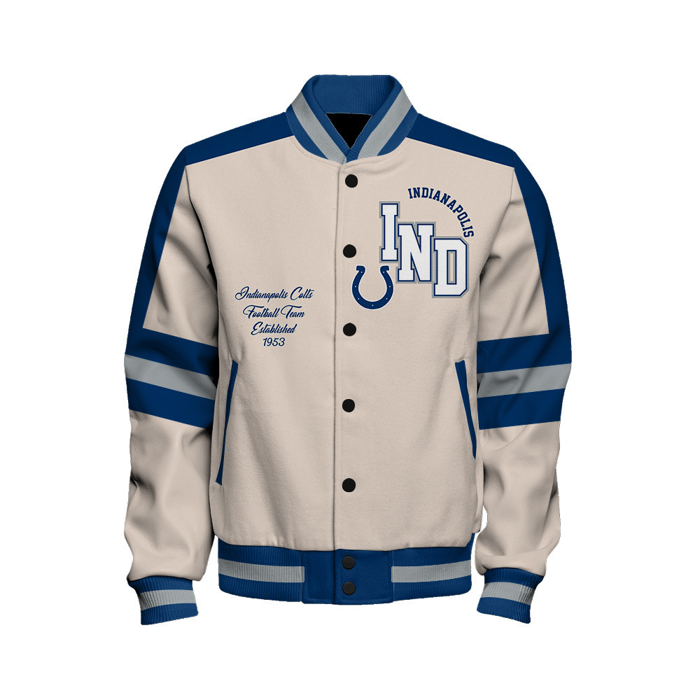 Indianapolis Colts - Feel The Power Unisex Varsity Jacket - Famjoys Indianapolis Colts - Feel The Power Unisex Varsity Jacket - Famjoys