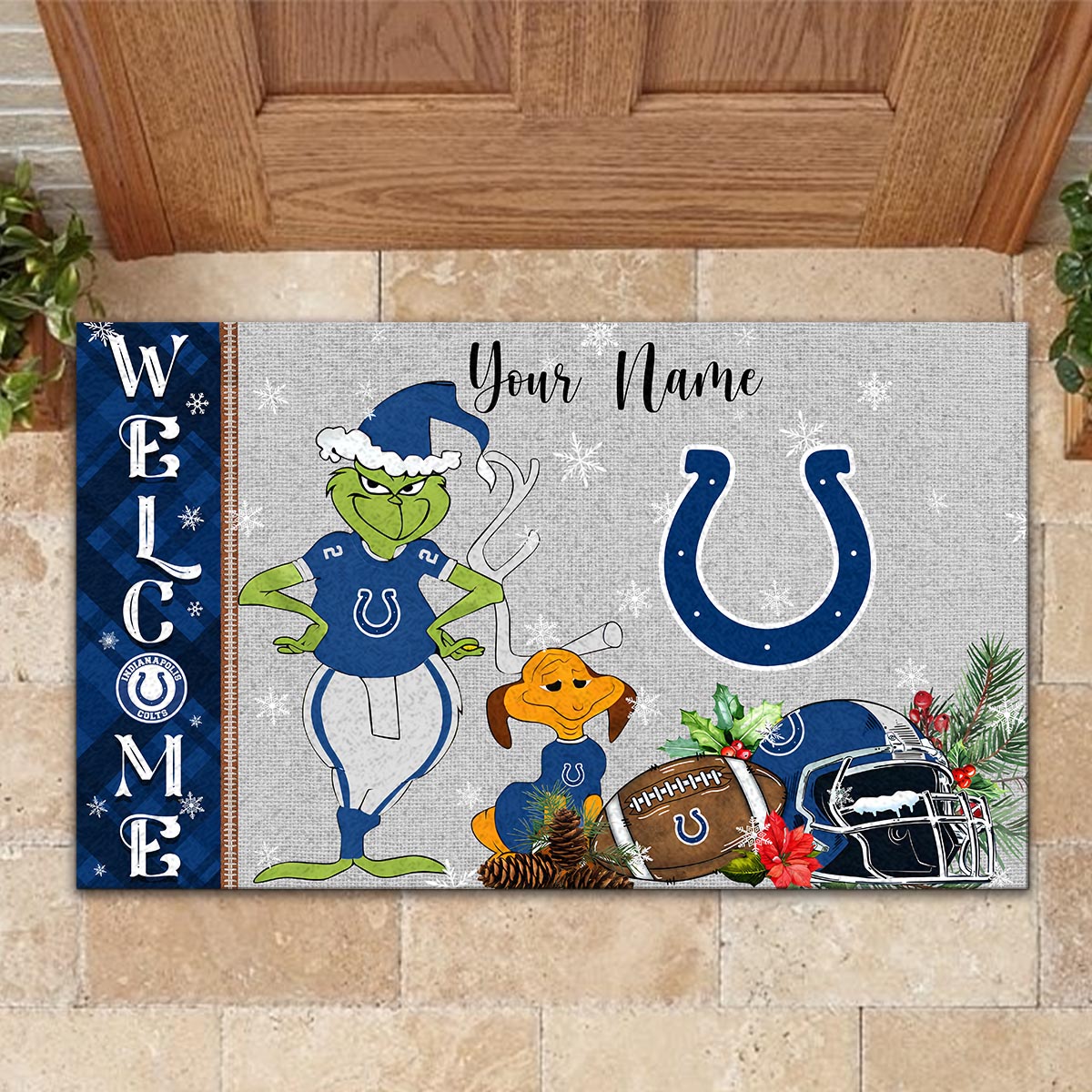 Indianapolis Colts Grinch Christmas Welcome Football Doormat - Famjoys Indianapolis Colts Grinch Christmas Welcome Football Doormat - Famjoys