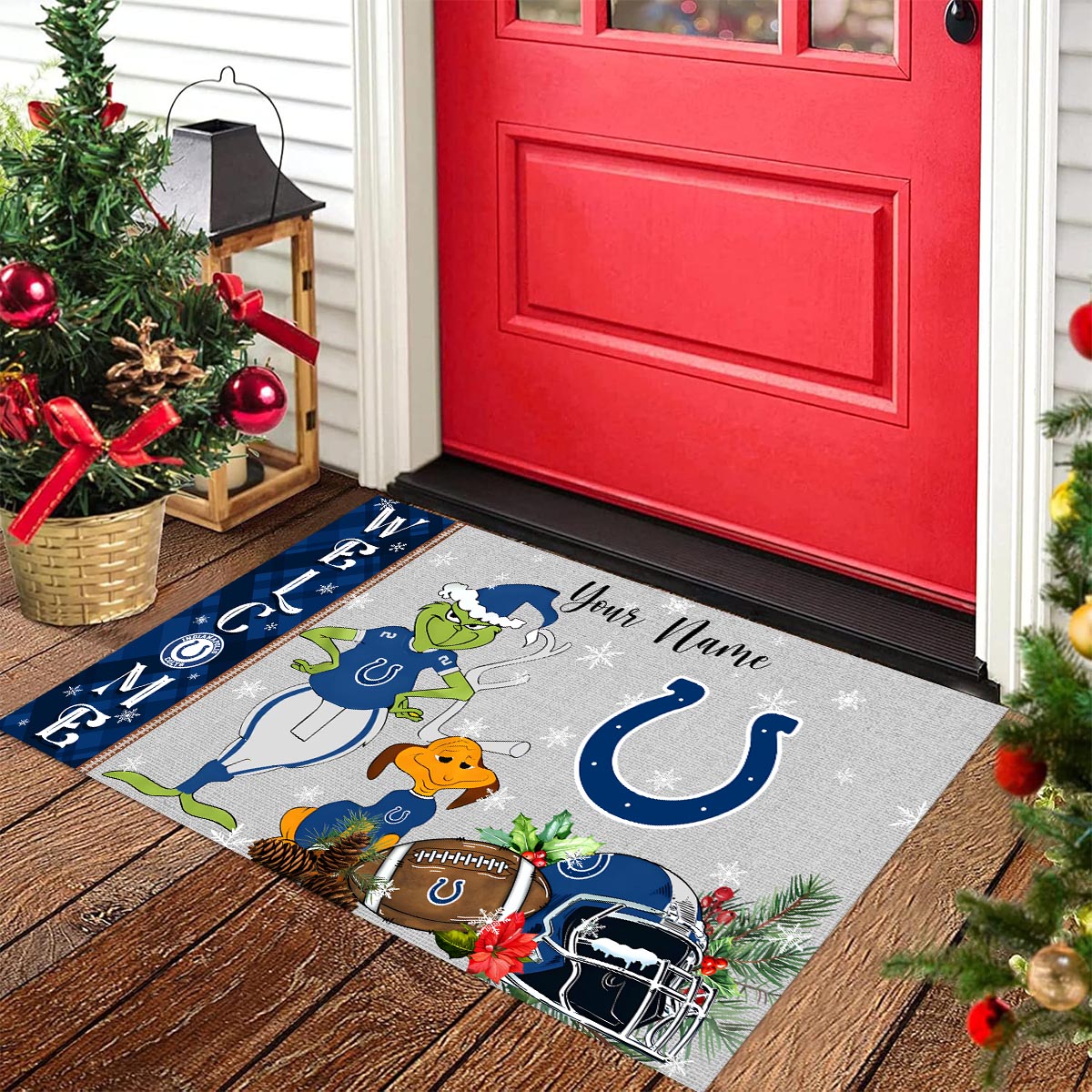 Indianapolis Colts Grinch Christmas Welcome Football Doormat - Famjoys Indianapolis Colts Grinch Christmas Welcome Football Doormat - Famjoys