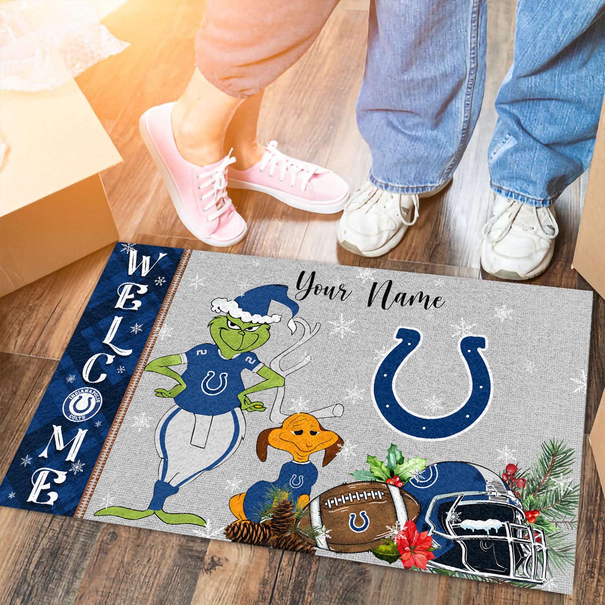 Indianapolis Colts Grinch Christmas Welcome Football Doormat - Famjoys Indianapolis Colts Grinch Christmas Welcome Football Doormat - Famjoys