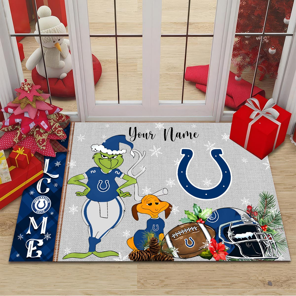 Indianapolis Colts Grinch Christmas Welcome Football Doormat - Famjoys Indianapolis Colts Grinch Christmas Welcome Football Doormat - Famjoys
