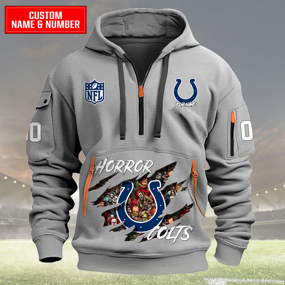 Indianapolis Colts Halloween Horror Collection Personalize Quarter Zip Hoodie AZCAQZH000023 - Famjoys Indianapolis Colts Halloween Horror Collection Personalize Quarter Zip Hoodie AZCAQZH000023 - Famjoys