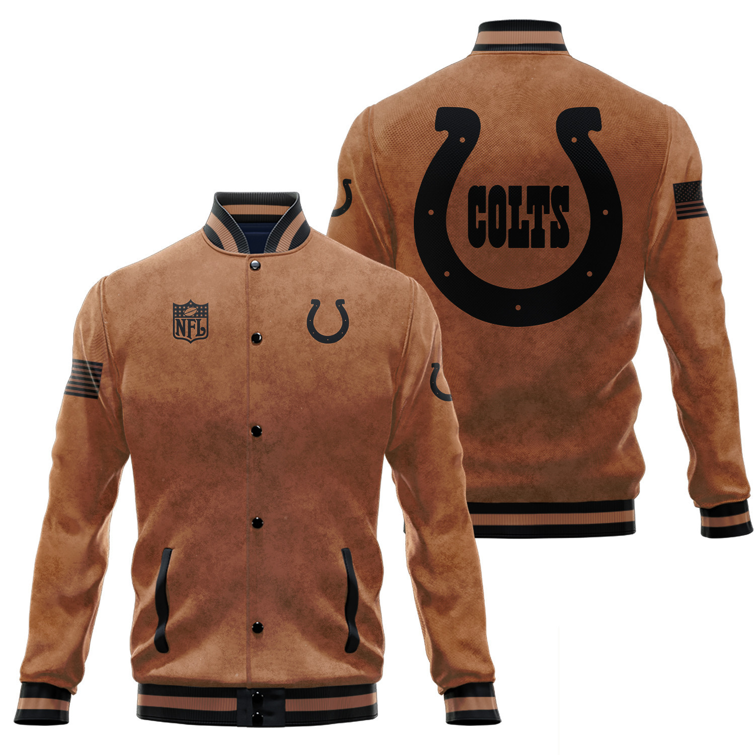 Indianapolis Colts Salute To Service Club Baseball Jacket Varsity Jacket - Brown - Famjoys Indianapolis Colts Salute To Service Club Baseball Jacket Varsity Jacket - Brown - Famjoys
