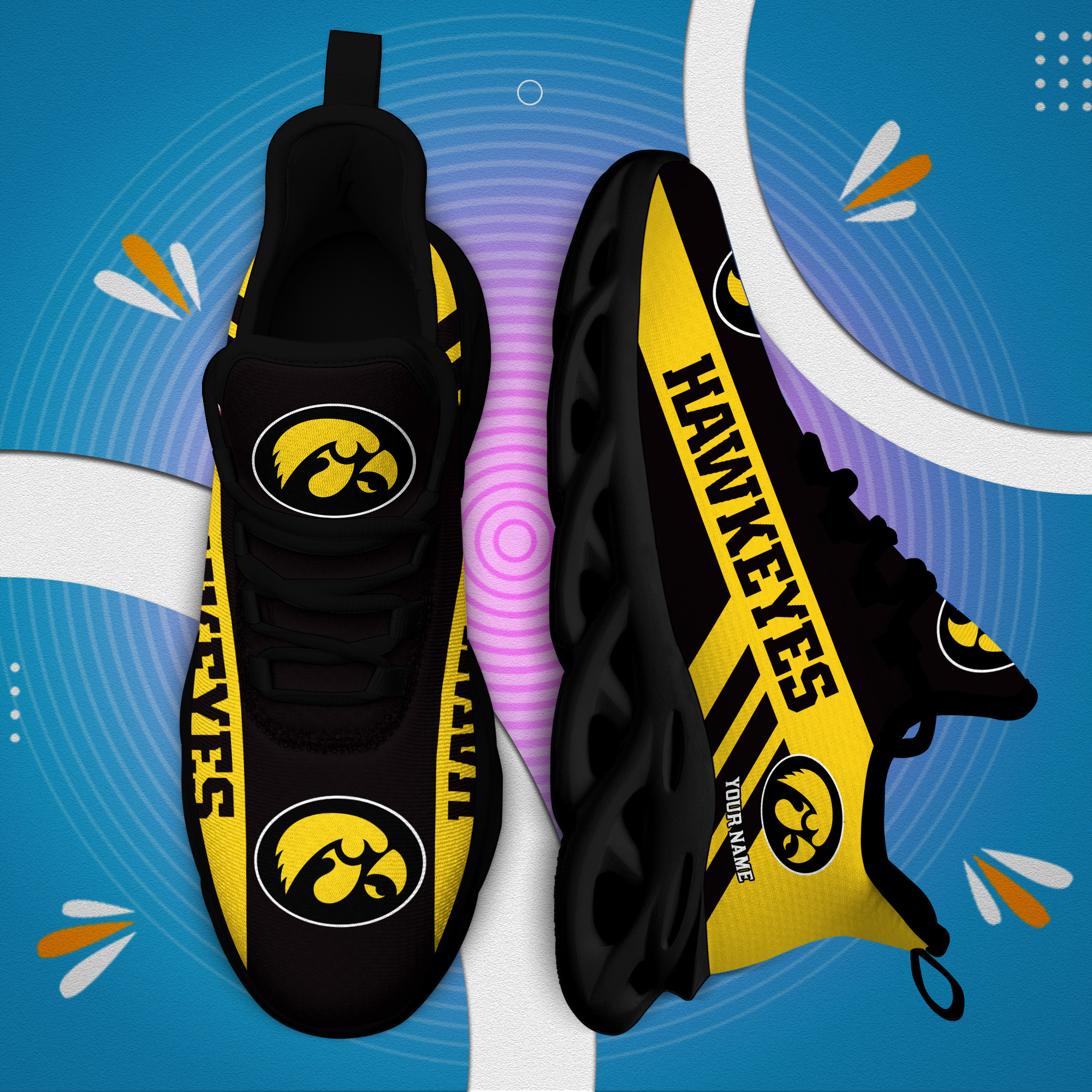 Iowa Hawkeyes Custom Name PERSONALIZED MAX SOUL SHOES DS004 - Famjoys Iowa Hawkeyes Custom Name PERSONALIZED MAX SOUL SHOES DS004 - Famjoys