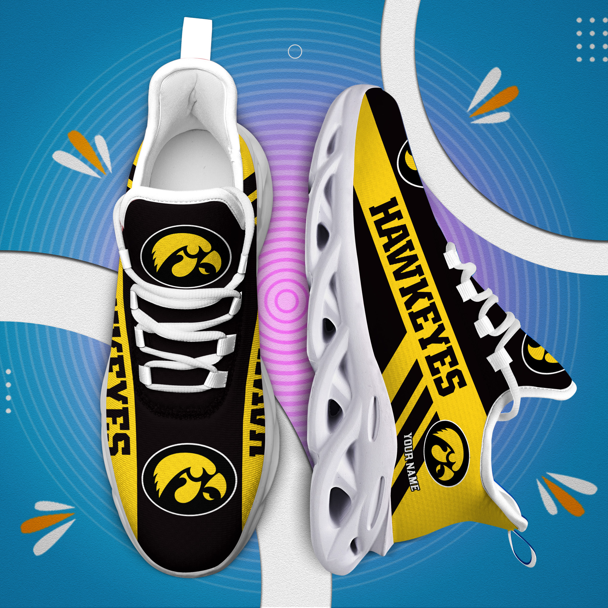 Iowa Hawkeyes Custom Name PERSONALIZED MAX SOUL SHOES DS004 - Famjoys Iowa Hawkeyes Custom Name PERSONALIZED MAX SOUL SHOES DS004 - Famjoys