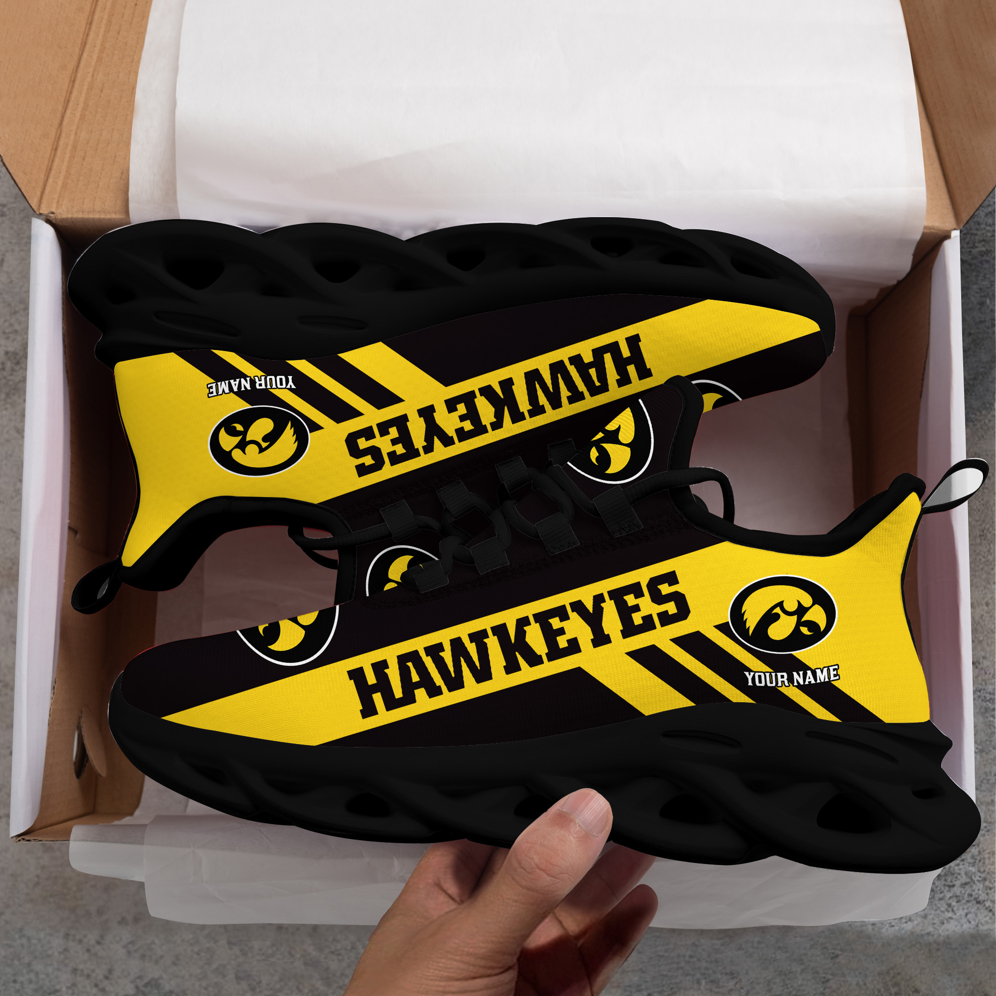 Iowa Hawkeyes Custom Name PERSONALIZED MAX SOUL SHOES DS004 - Famjoys Iowa Hawkeyes Custom Name PERSONALIZED MAX SOUL SHOES DS004 - Famjoys