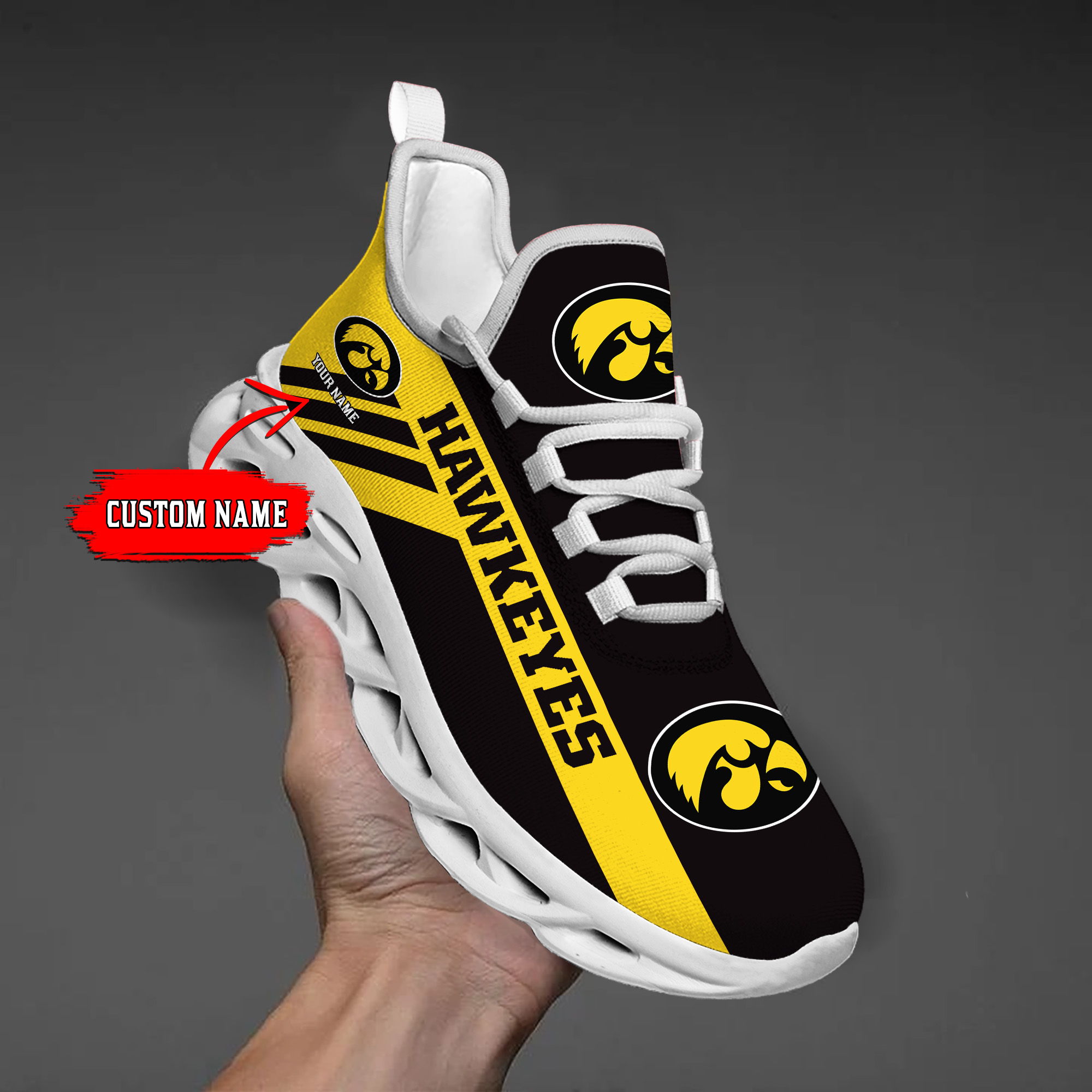 Iowa Hawkeyes Custom Name PERSONALIZED MAX SOUL SHOES DS004 - Famjoys Iowa Hawkeyes Custom Name PERSONALIZED MAX SOUL SHOES DS004 - Famjoys