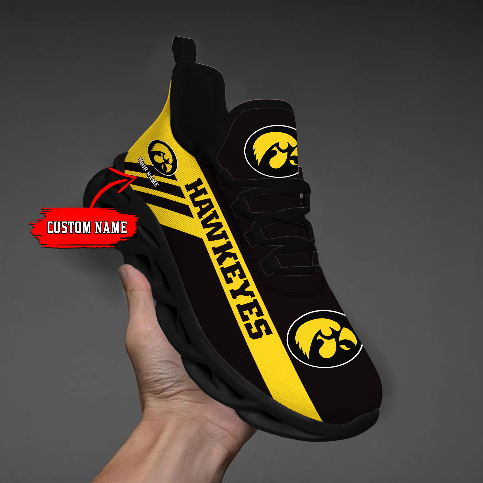 Iowa Hawkeyes Custom Name PERSONALIZED MAX SOUL SHOES DS004 - Famjoys Iowa Hawkeyes Custom Name PERSONALIZED MAX SOUL SHOES DS004 - Famjoys