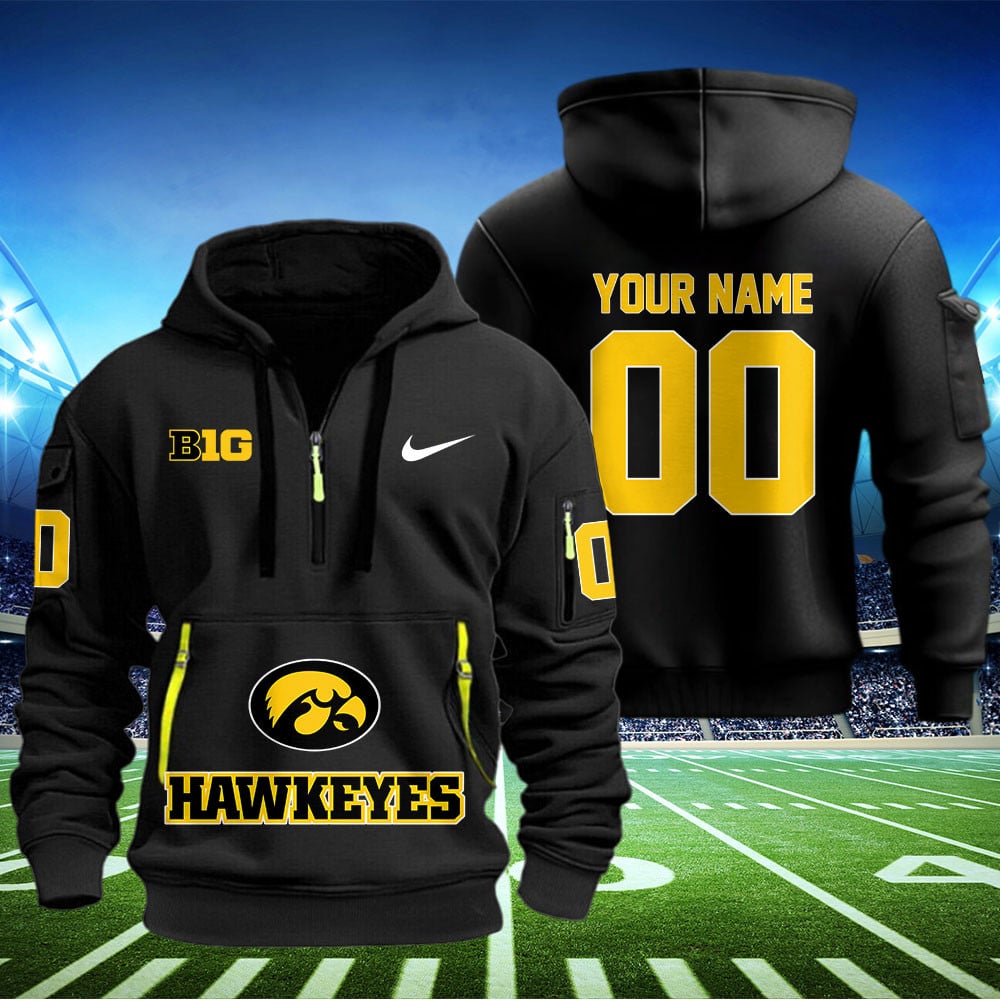 Iowa Hawkeyes Football Quarter Zip Hoodie - Famjoys Iowa Hawkeyes Football Quarter Zip Hoodie - Famjoys
