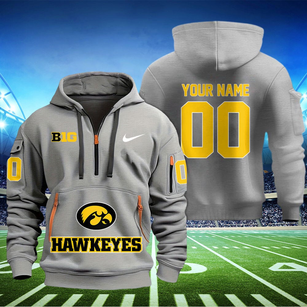 Iowa Hawkeyes Football Quarter Zip Hoodie - Famjoys Iowa Hawkeyes Football Quarter Zip Hoodie - Famjoys