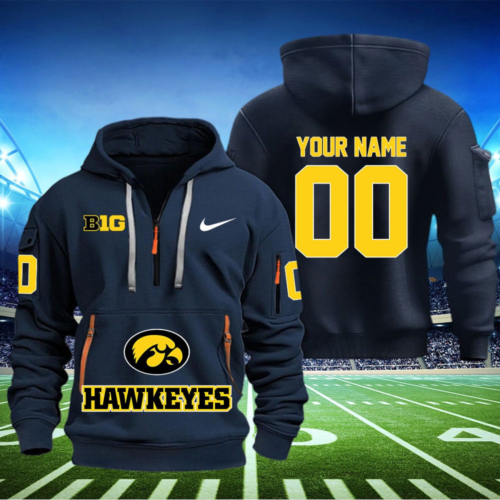 Iowa Hawkeyes Football Quarter Zip Hoodie - Famjoys Iowa Hawkeyes Football Quarter Zip Hoodie - Famjoys