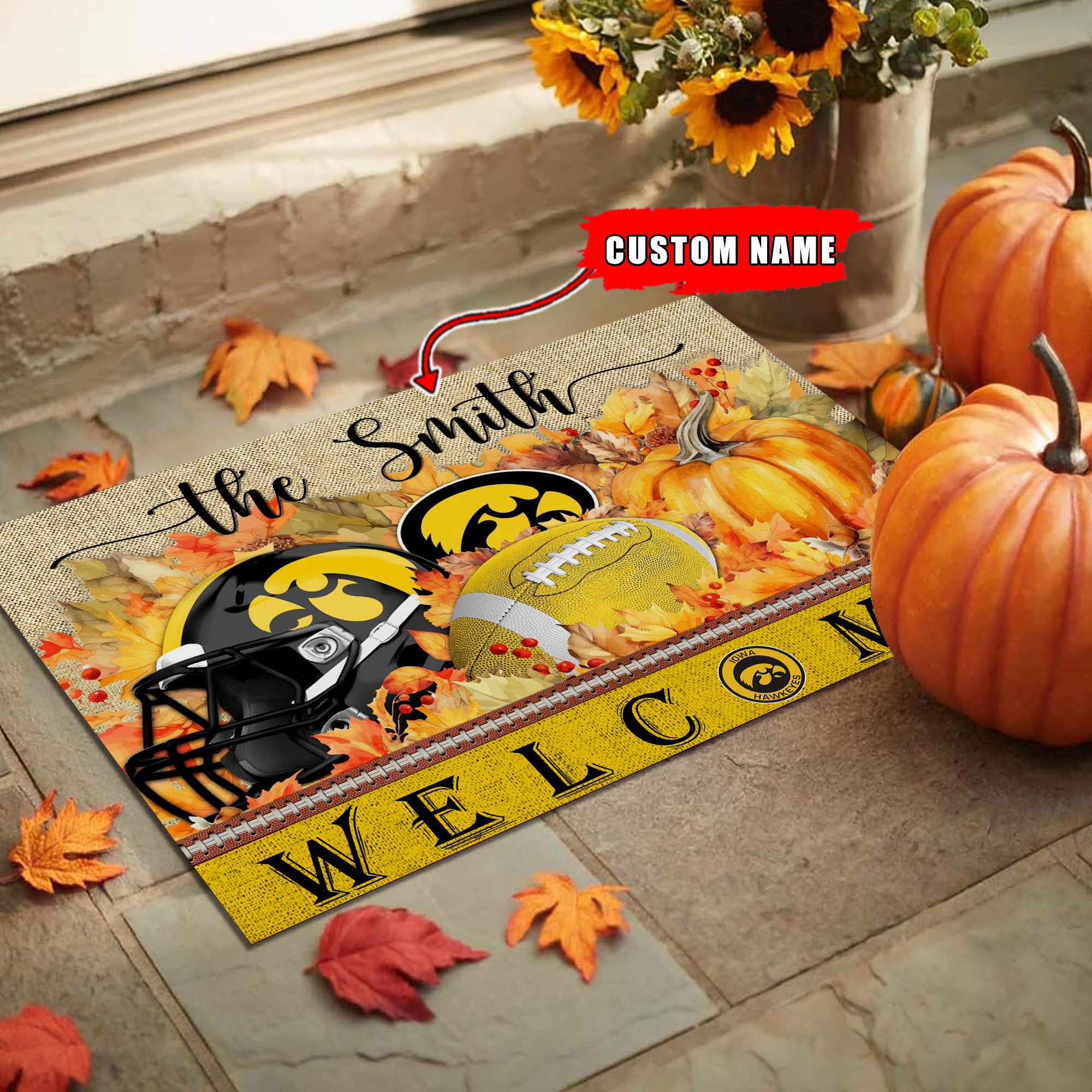 Iowa Hawkeyes Welcome Fall Football Doormat - Famjoys Iowa Hawkeyes Welcome Fall Football Doormat - Famjoys