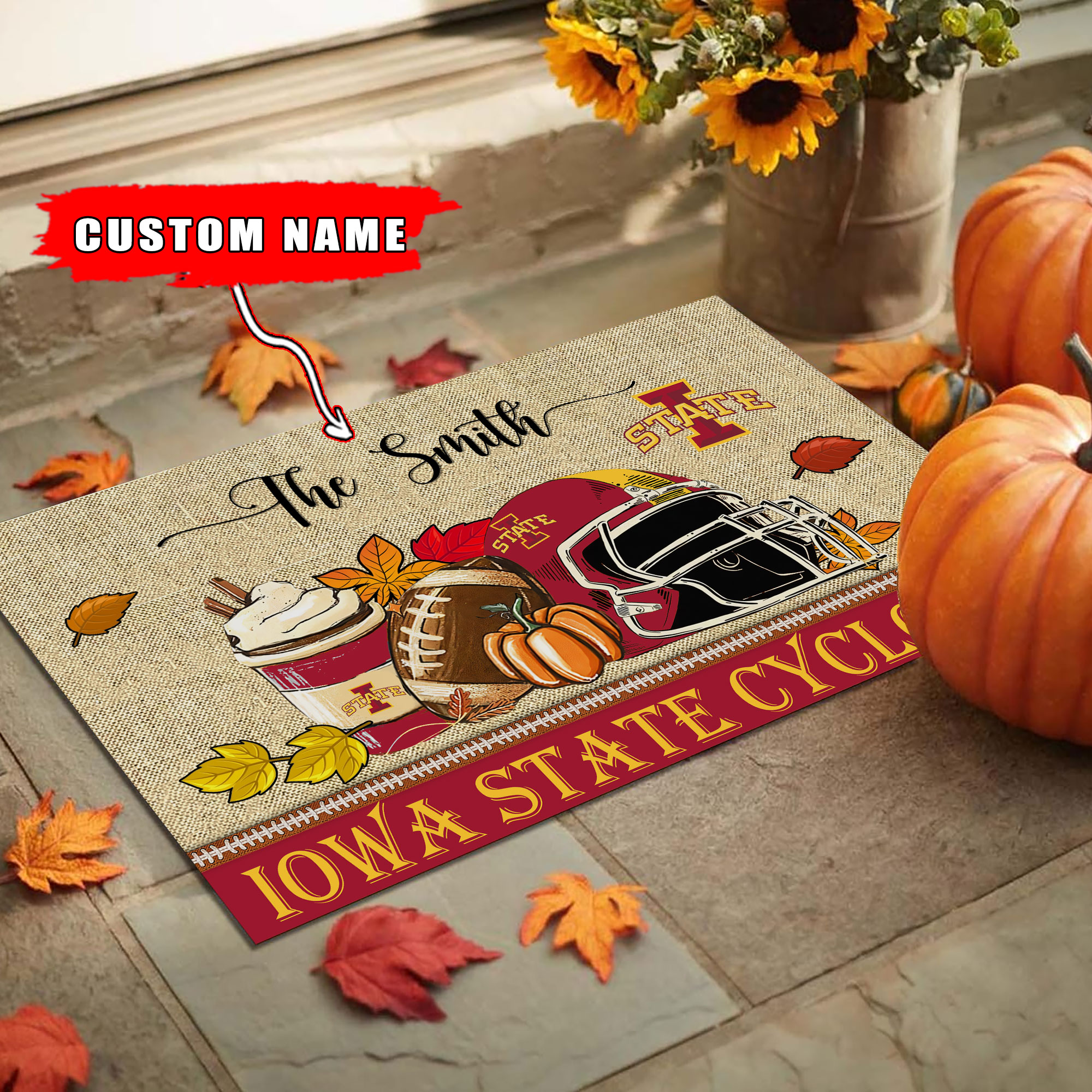 Iowa State Cyclones Fall Football Custom Doormat - Custom Text - Famjoys Iowa State Cyclones Fall Football Custom Doormat - Custom Text - Famjoys