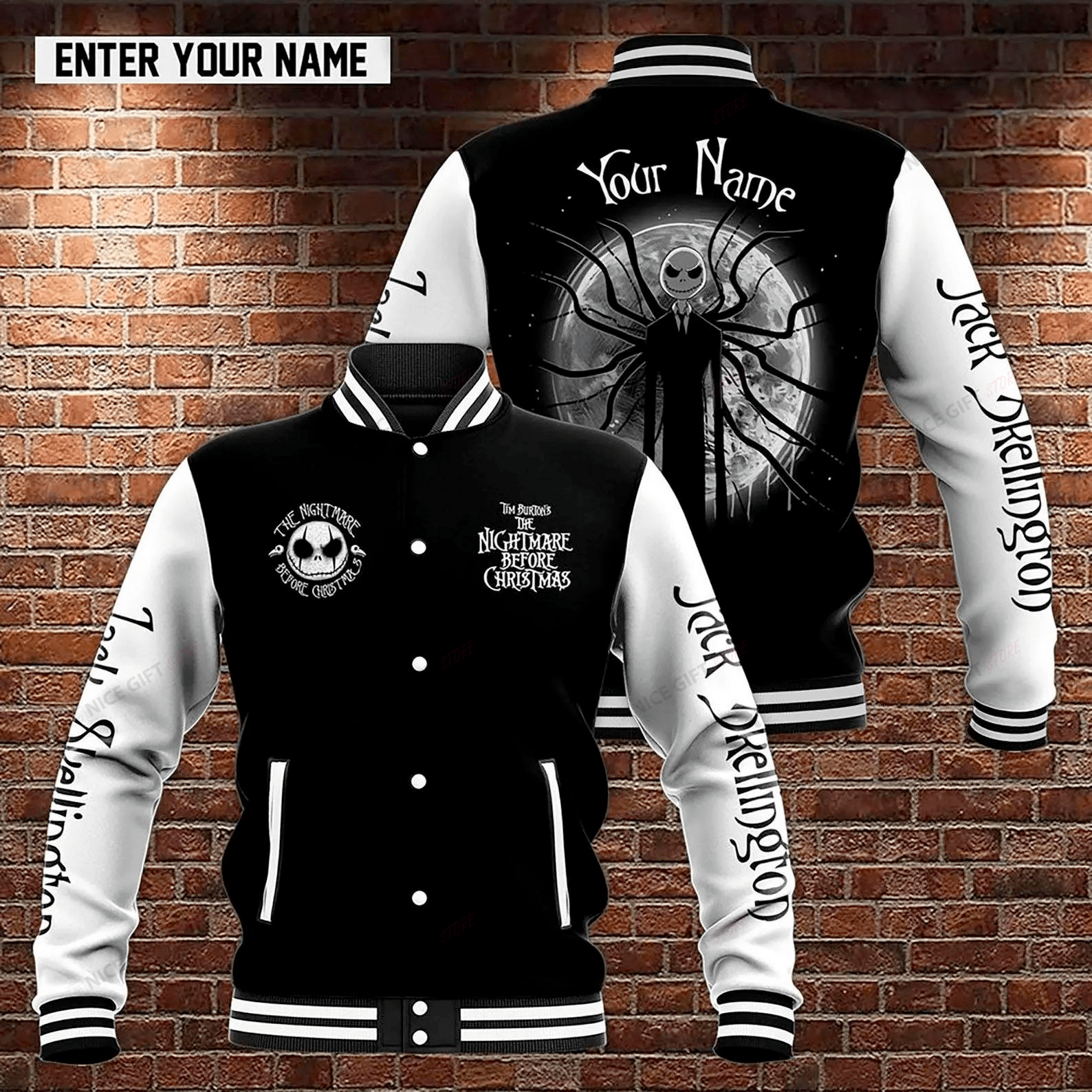 Jack Skellington The Nightmare Before Christmas Custom Name Baseball Jacket BJA-M4O7