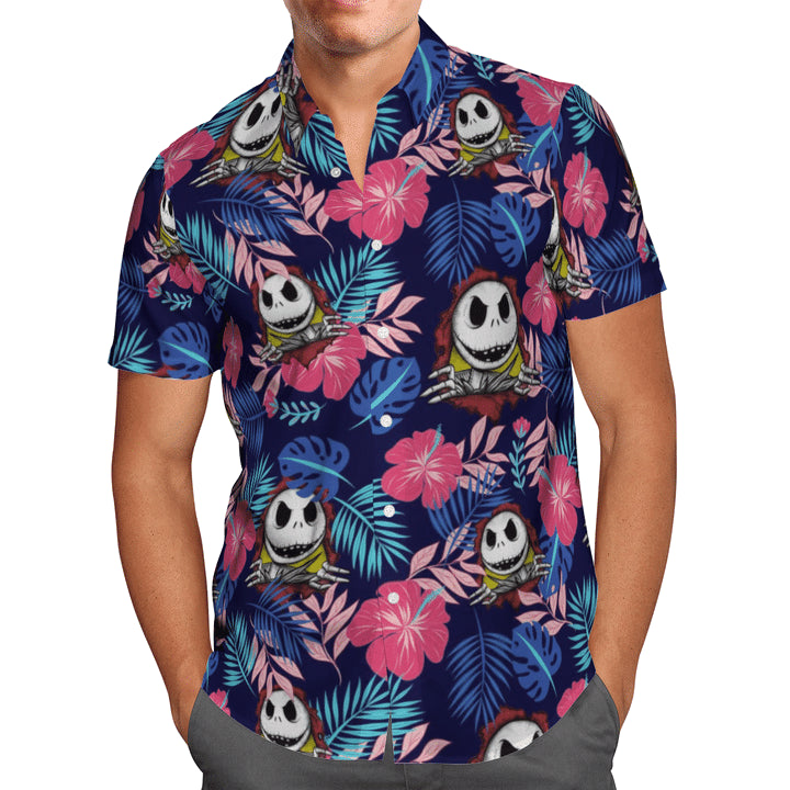 Jack Skellington Tropical Hawaiian Shirt - Famjoys Jack Skellington Tropical Hawaiian Shirt - Famjoys