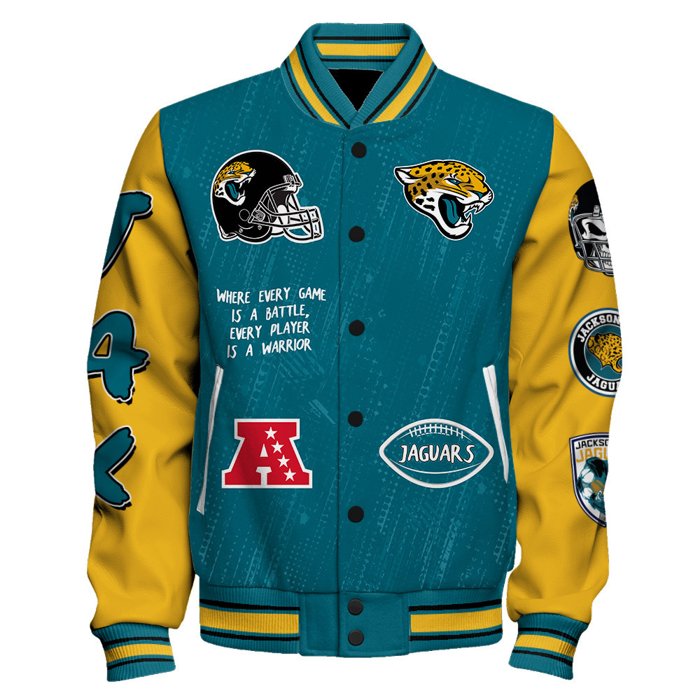 Jacksonville Jaguars National Football League Conquer Every Field Unisex Varsity Jacket - Famjoys Jacksonville Jaguars National Football League Conquer Every Field Unisex Varsity Jacket - Famjoys