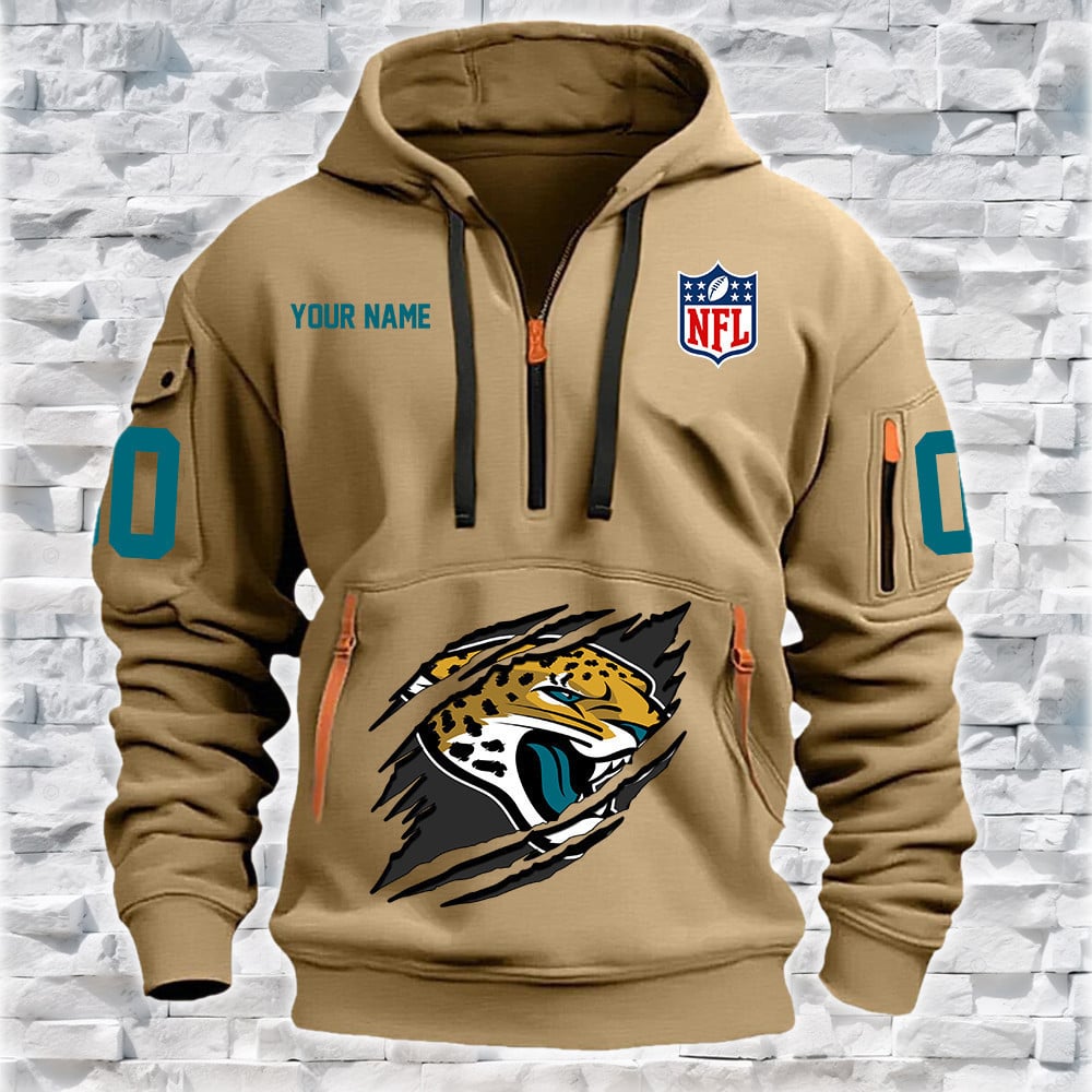 Jacksonville Jaguars New Personalized Quarter Zip Hoodie NA027 - Famjoys Jacksonville Jaguars New Personalized Quarter Zip Hoodie NA027 - Famjoys