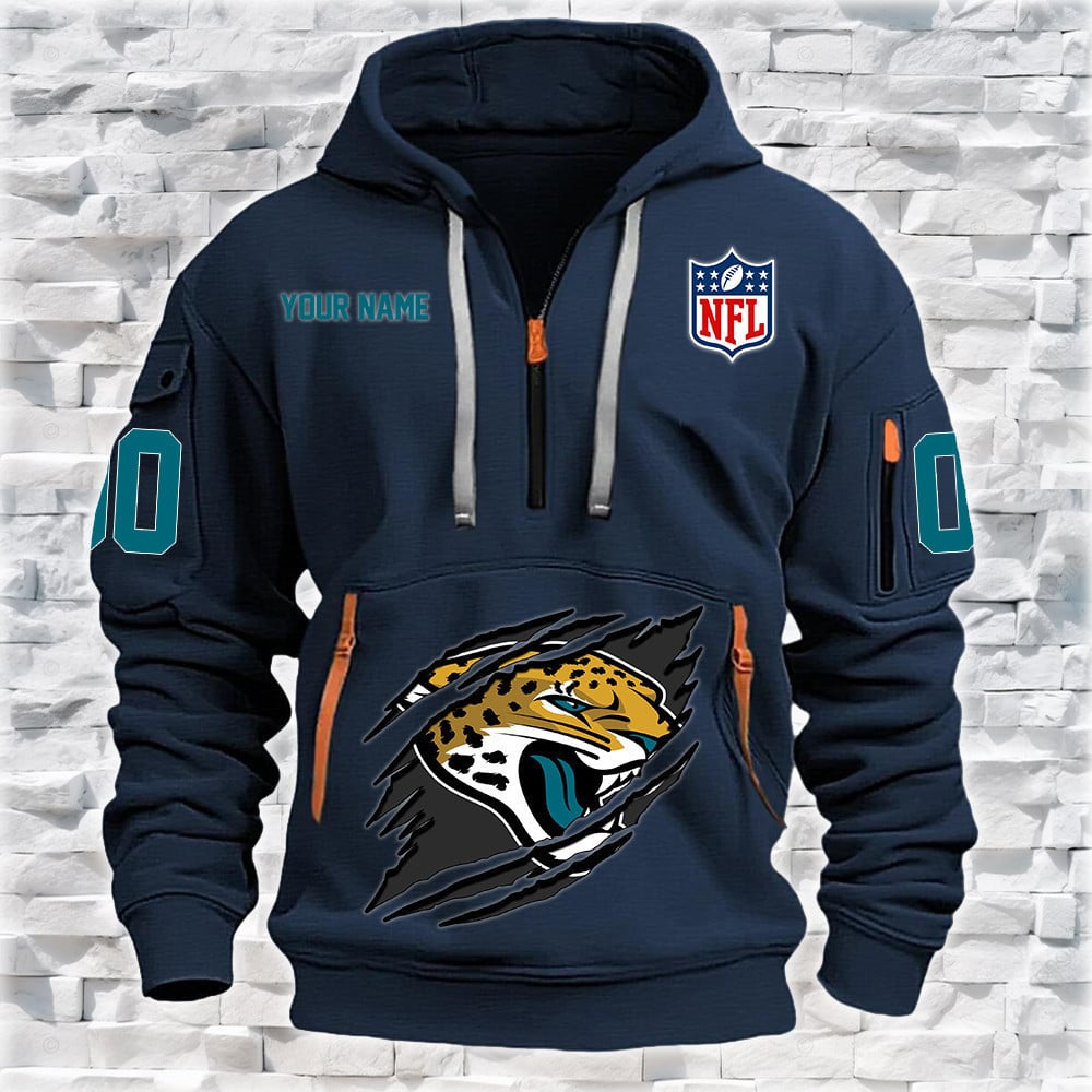 Jacksonville Jaguars New Personalized Quarter Zip Hoodie NA027 - Famjoys Jacksonville Jaguars New Personalized Quarter Zip Hoodie NA027 - Famjoys