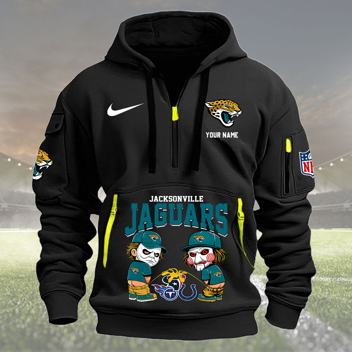 Jacksonville Jaguars Personalized Quarter Zip Hoodie New Collection AZBTQZH000289 - Famjoys Jacksonville Jaguars Personalized Quarter Zip Hoodie New Collection AZBTQZH000289 - Famjoys