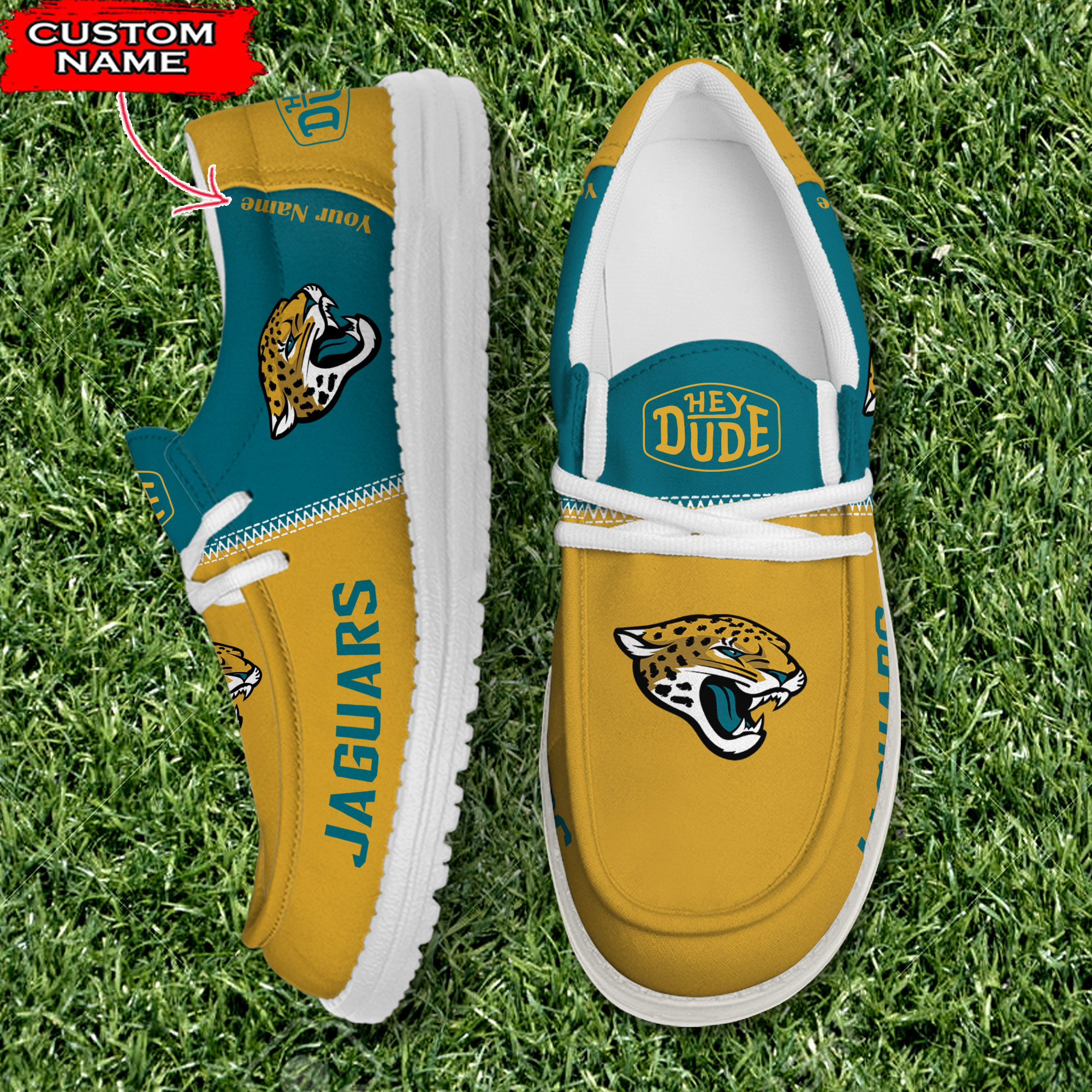 Jacksonville Jaguars Personalized Your Name 32 Teams Hey Dude Shoes - Famjoys Jacksonville Jaguars Personalized Your Name 32 Teams Hey Dude Shoes - Famjoys
