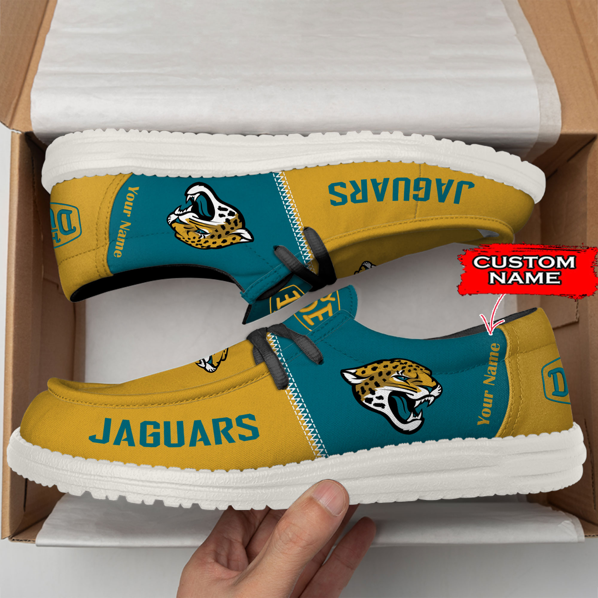 Jacksonville Jaguars Personalized Your Name 32 Teams Hey Dude Shoes - Famjoys Jacksonville Jaguars Personalized Your Name 32 Teams Hey Dude Shoes - Famjoys