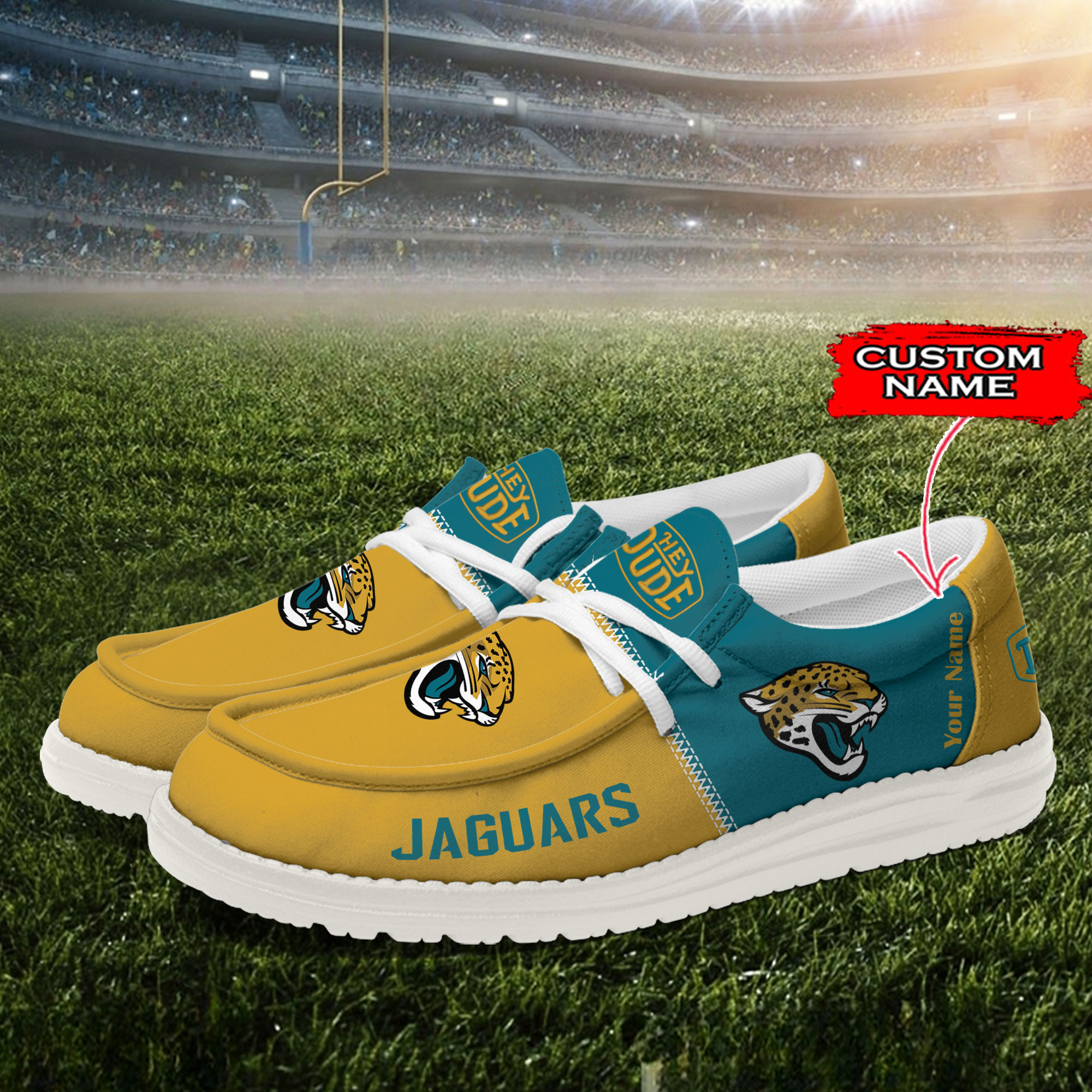Jacksonville Jaguars Personalized Your Name 32 Teams Hey Dude Shoes - Famjoys Jacksonville Jaguars Personalized Your Name 32 Teams Hey Dude Shoes - Famjoys